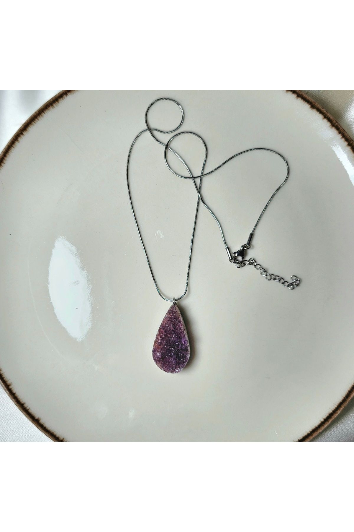 Singincraft-Amethyst Natural Stone Necklace -2A (Steel Chain) Handmade Design Products 4