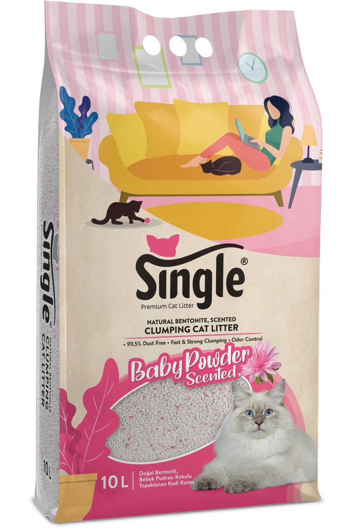 Single Bentonit Baby Powder Kedi Kumu 10L