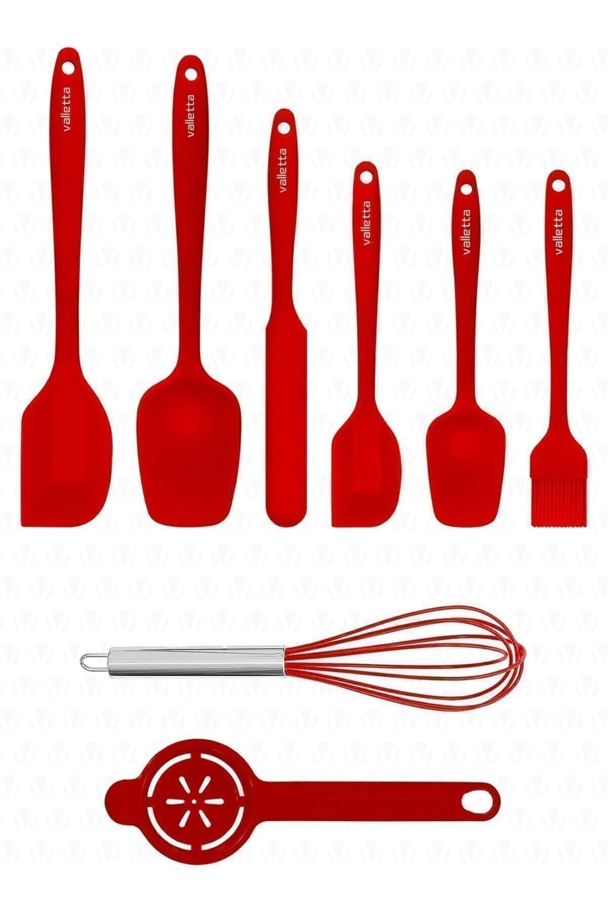 STOREMAX bystoreby Drongo Isıya Dayanıklı Yanmaz Yapışmaz Silikon Spatula Seti 8 Parça Kırmızı NewDe
