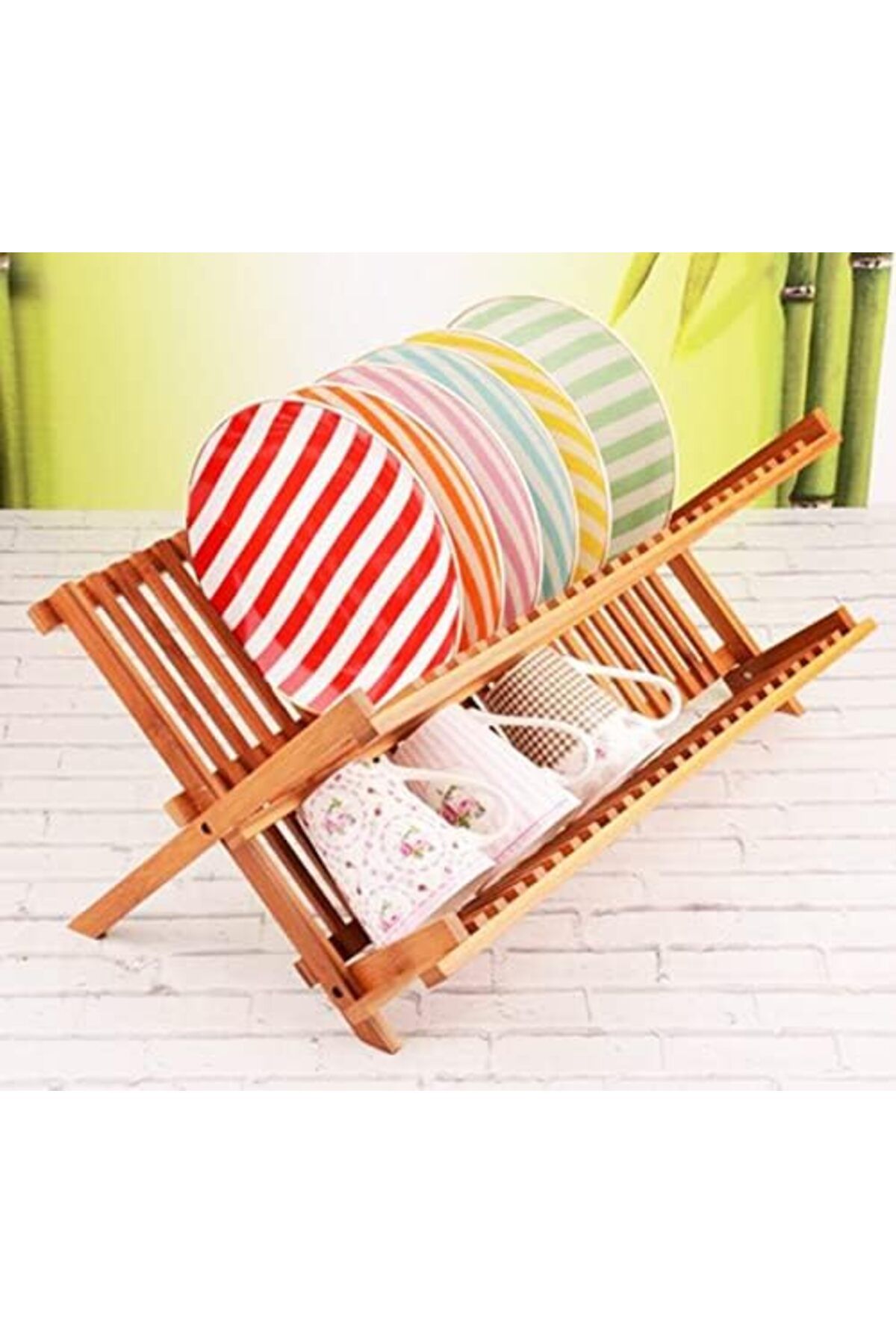 STOREMAX lvnmblya 2 Katlı Bambu Katlanır Bulaşıklık ve Tabaklık, Bambu Bulaşıklık, Bambu Tabaklık -