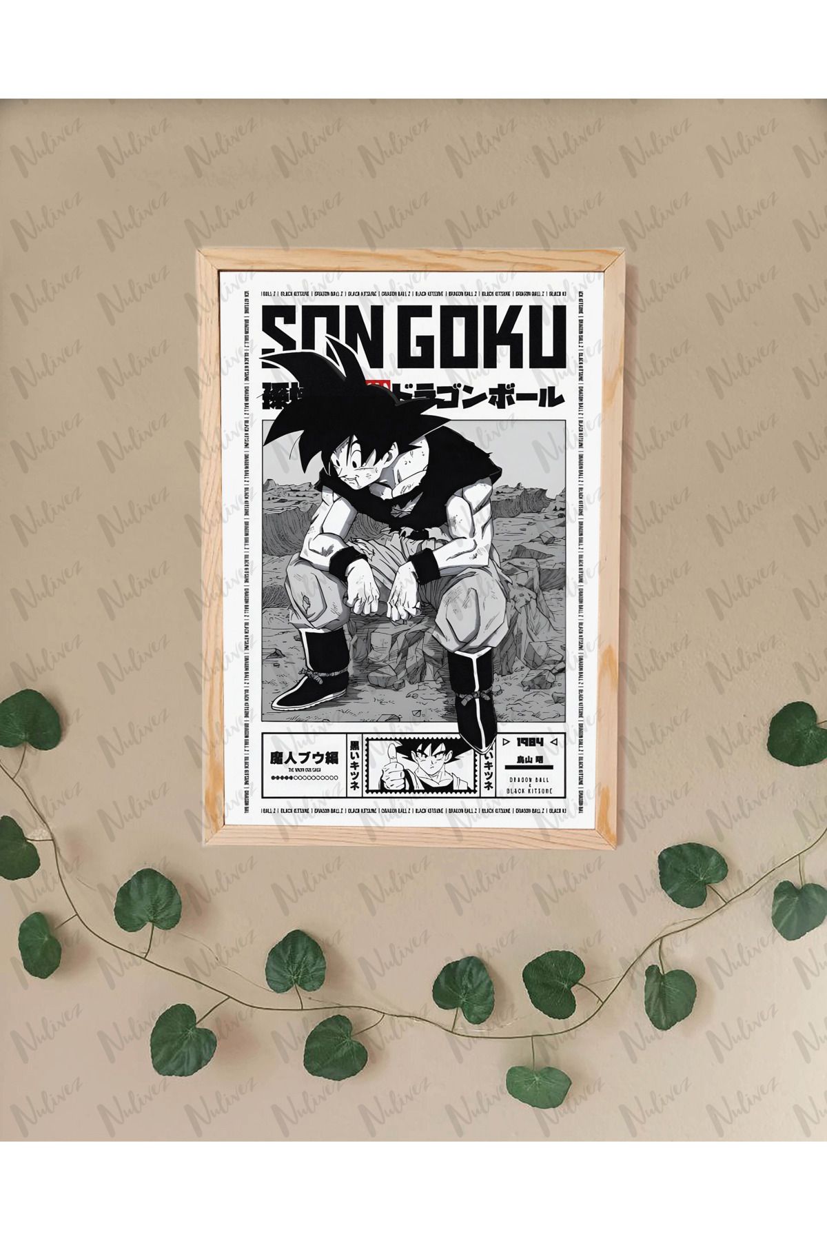 Nulivez Çerçeveli, Dragon Ball Goku Tasarımlı Dekoratif Tablo, 300 Micron Antireflecte Korumalı Tablo