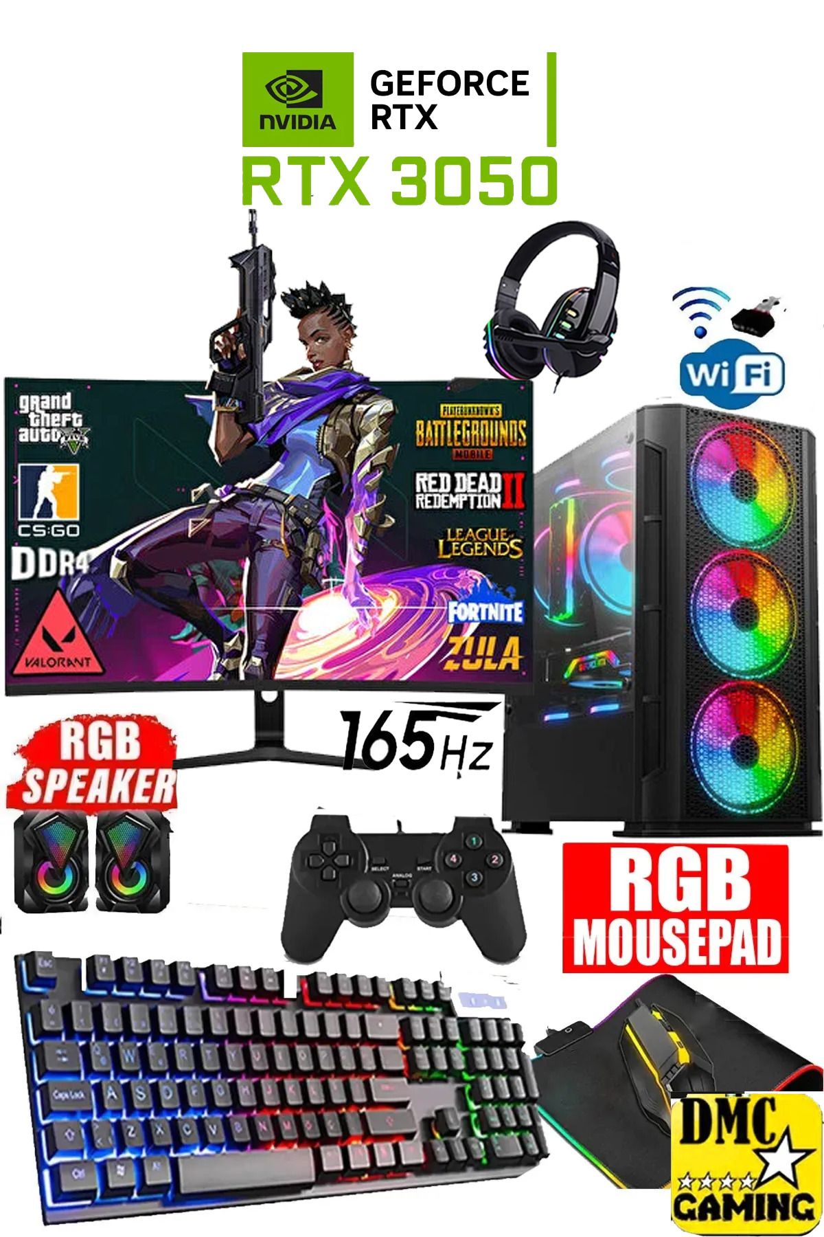 Dmc N262 (PUBG,GTA 5) Ryzen 5 3600,16gb Ram,512gb Ssd,Rtx3050,24''165HZ Oyuncu Masaüstü Bilgisayarı