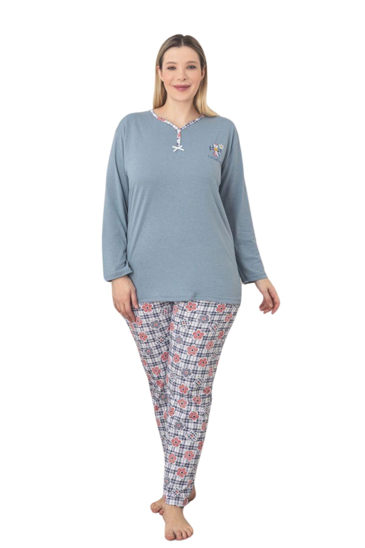 Farya Home-X-Dreamy Plus Size Cotton Print Long Sleeve Pajamas Set 3