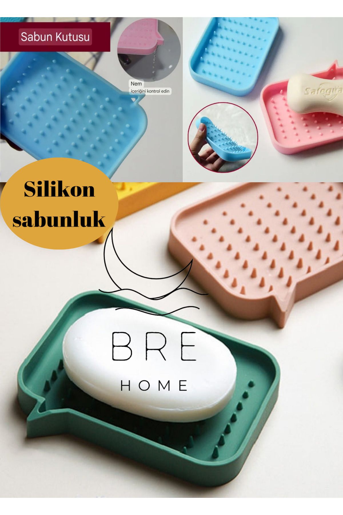 BRE HOME Silikon kaymaz taban katı sabunluk sabun standı altlığı