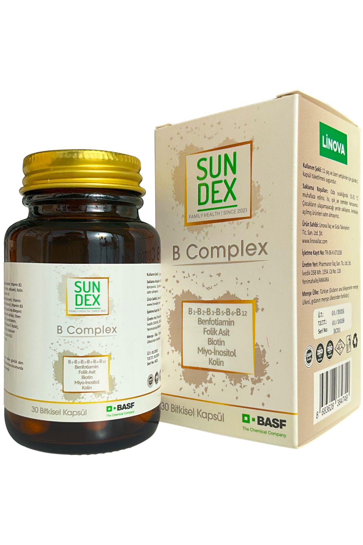 Sun Dex Family Health Since 2021 B Complex Benfotiamin ve Aktif Form Tüm B Vitaminleri 30 Bitkisel Kapsül