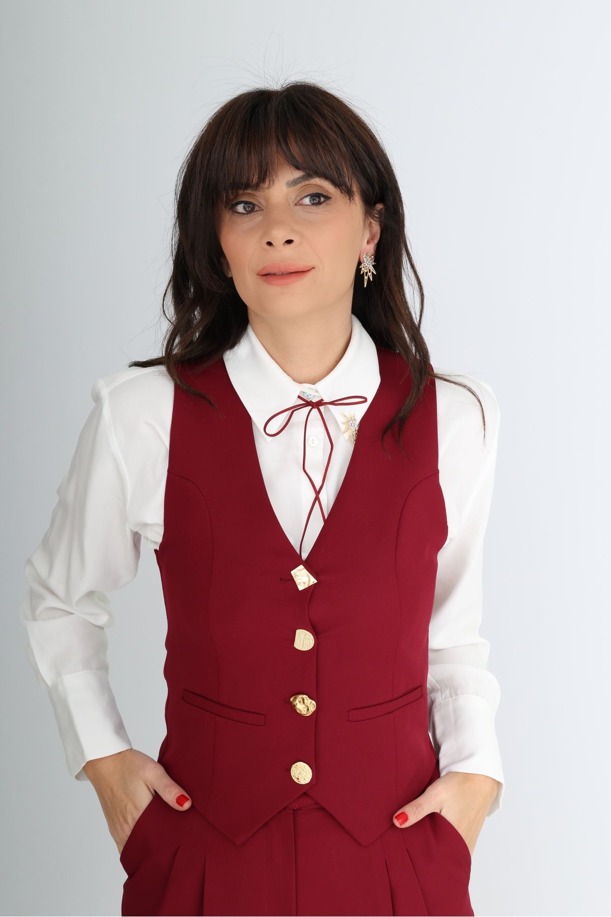 Elegante DÜĞME DETAYLI YELEK BORDO