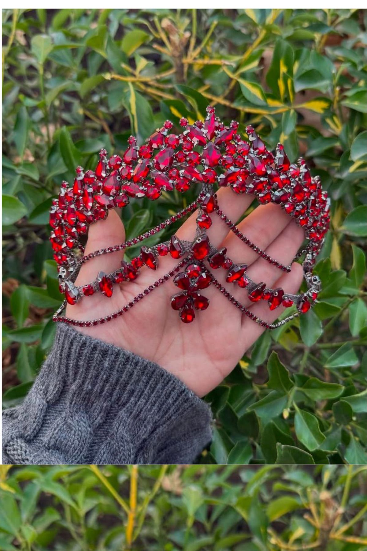 Asensa Kırmızı Gelinler İçin Düğün Ve Kına Kristal Taşlı Hürrem Gelin Tacı