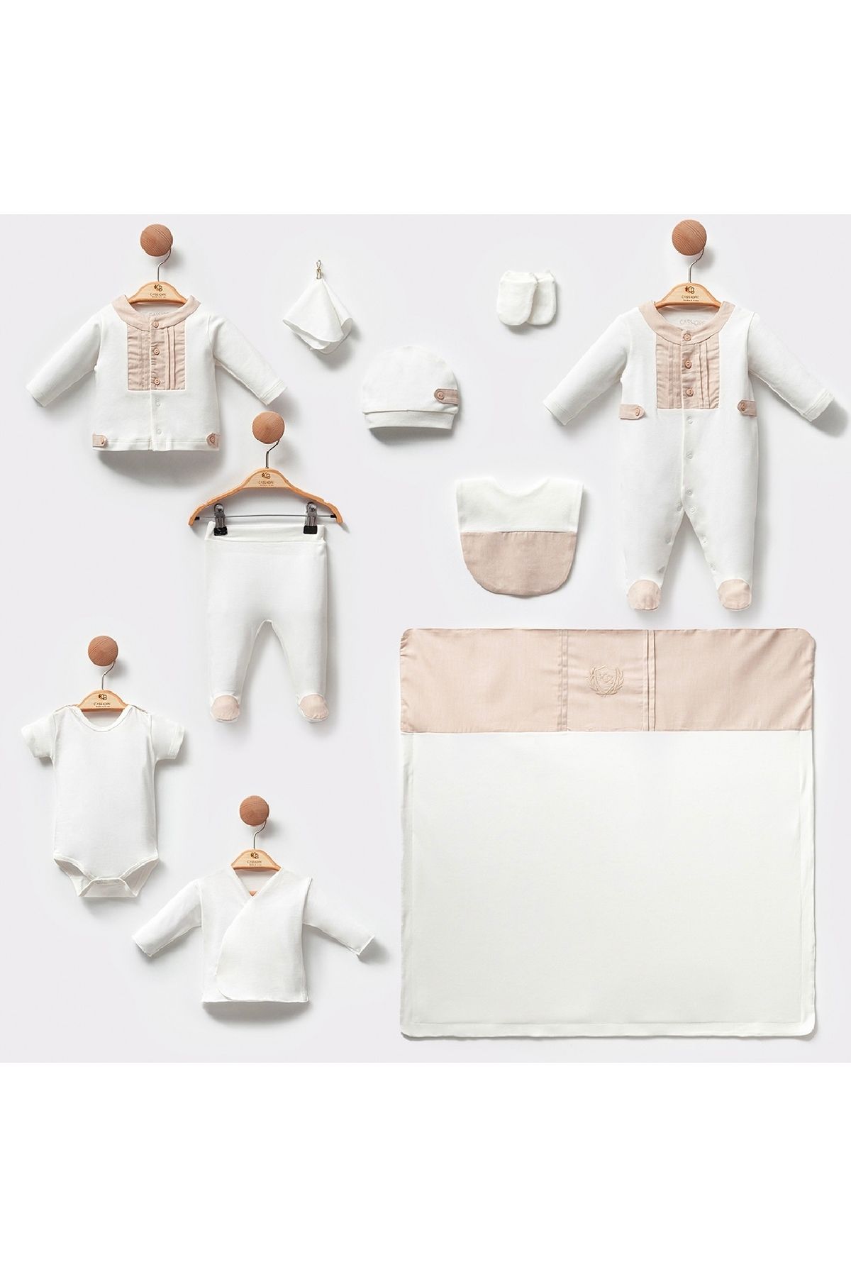 Cassiope-Baby Boy 100% Cotton Natural 10-Piece Hospital Discharge Set / Newborn Set 1