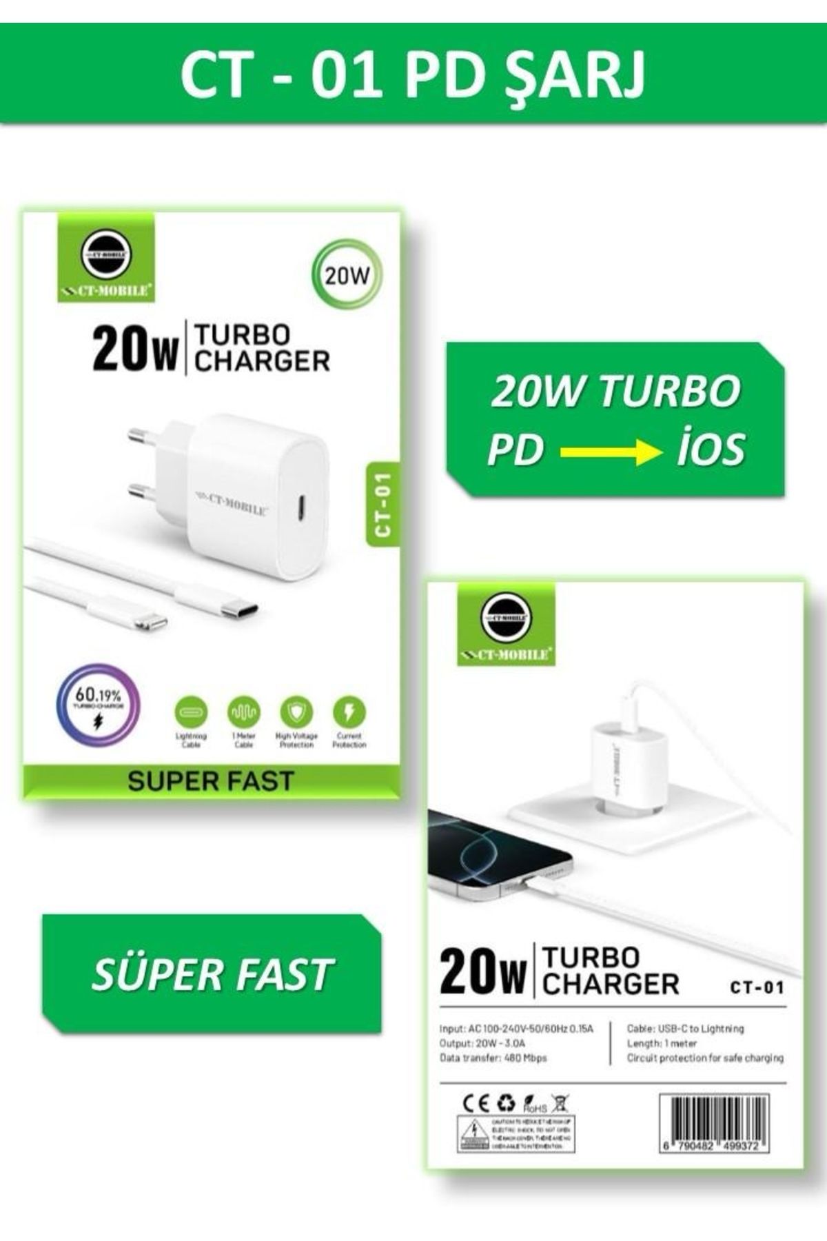 CT MOBİLE CT-01 PD ŞARJ 20W TURBO CHARGER İOS İPHONE