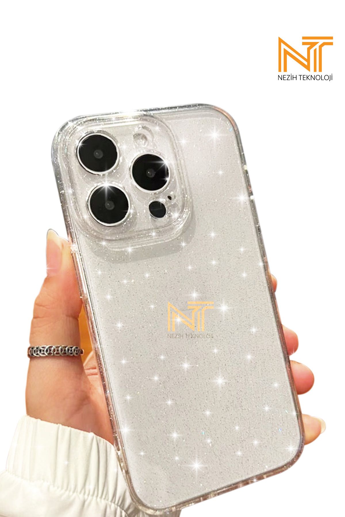 Nezih Case iPhone 14 Pro Max Uyumlu Simli Şeffaf Kılıf