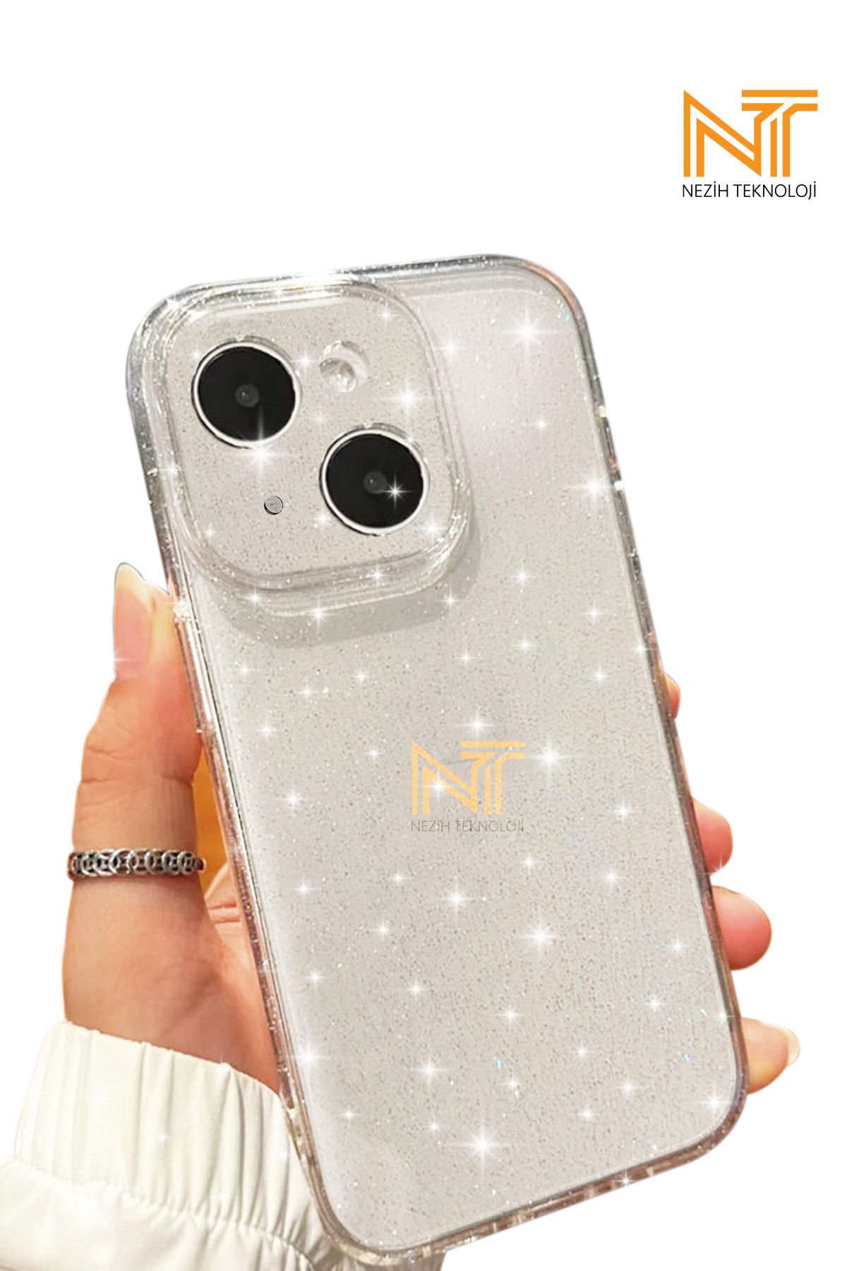 Nezih Case iPhone 15 Uyumlu Simli Şeffaf Kılıf