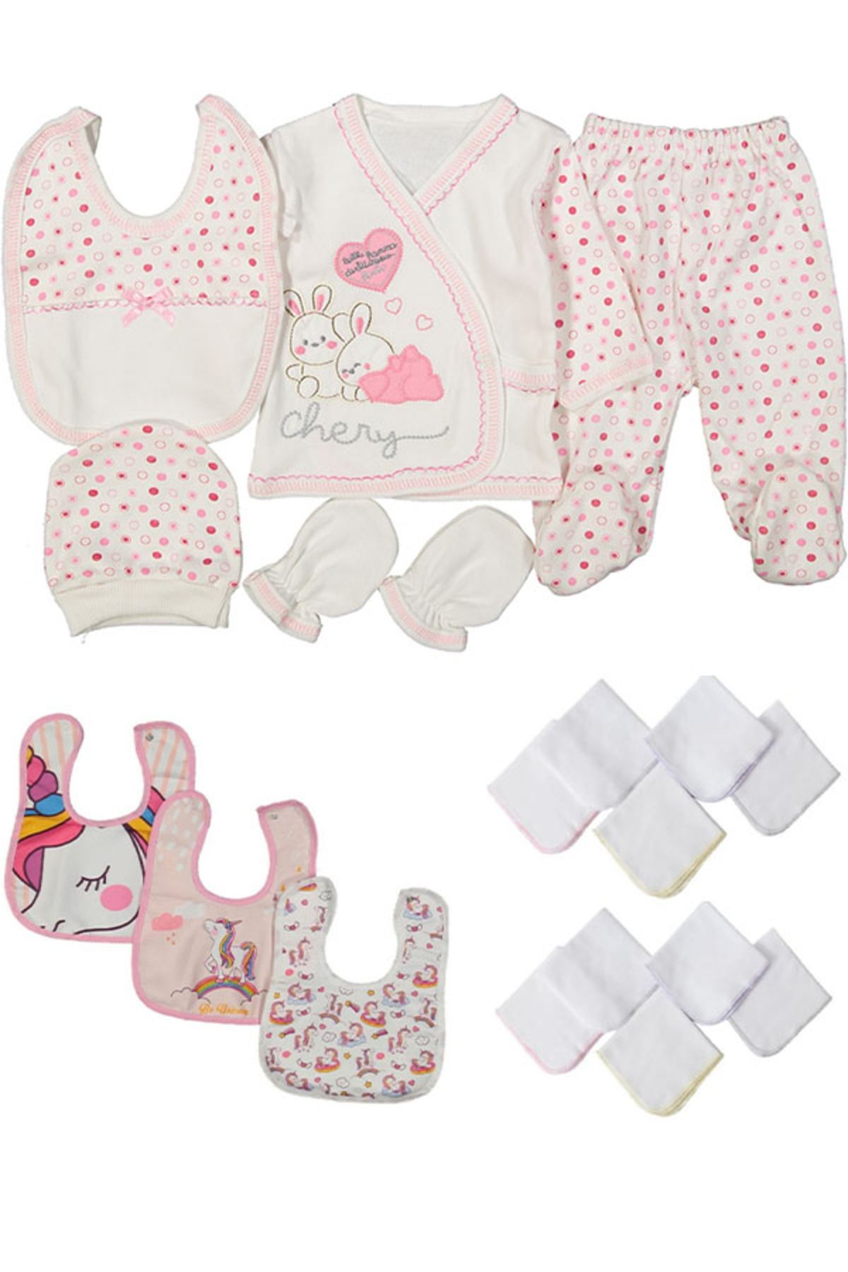 Baby Bakkal HEDİYELİK SET ( 5 Lİ YENİDOĞAN SET + 3 ADET ÖNLÜK + 10 ADET MENDİL )