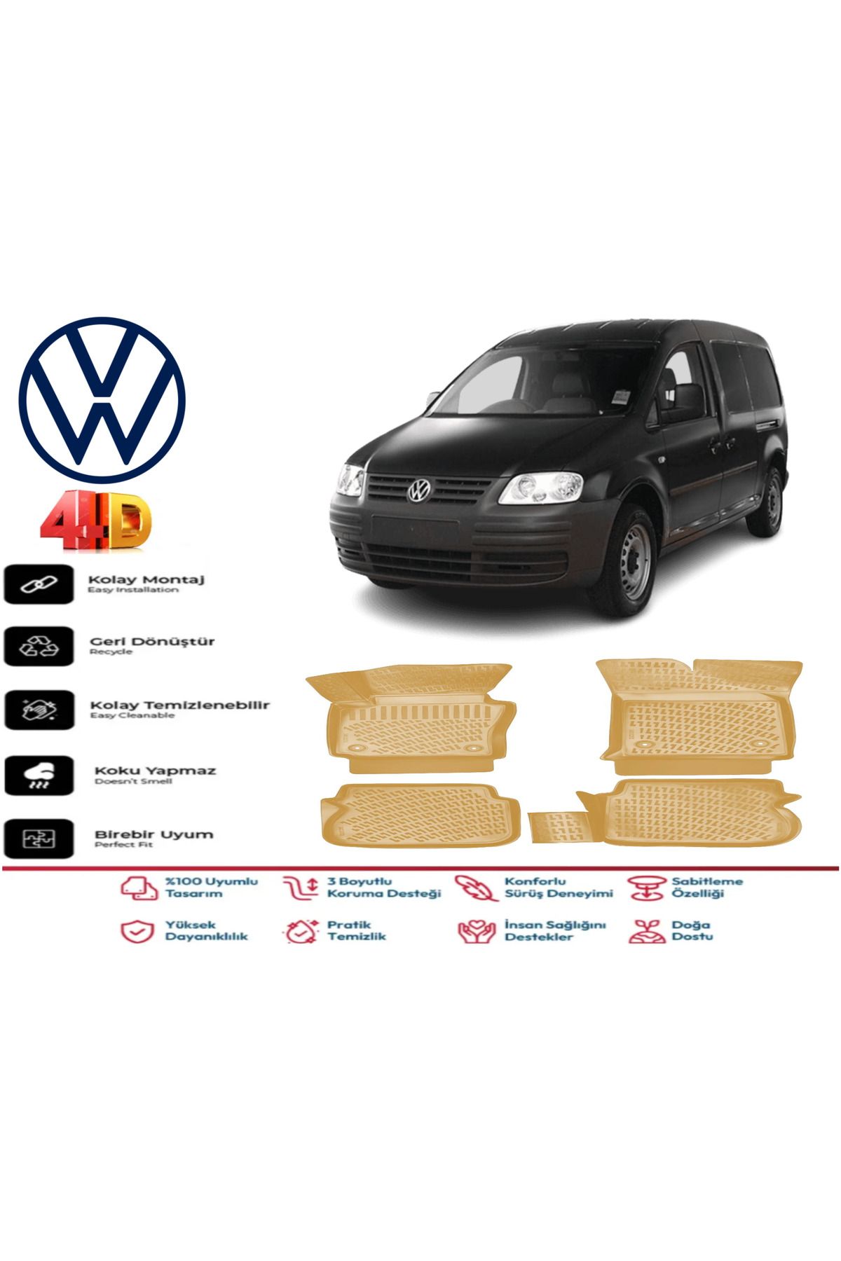 ko kaliteoto Volkswagen Caddy 2007 Model Uyumlu Bej Paspas Takımı