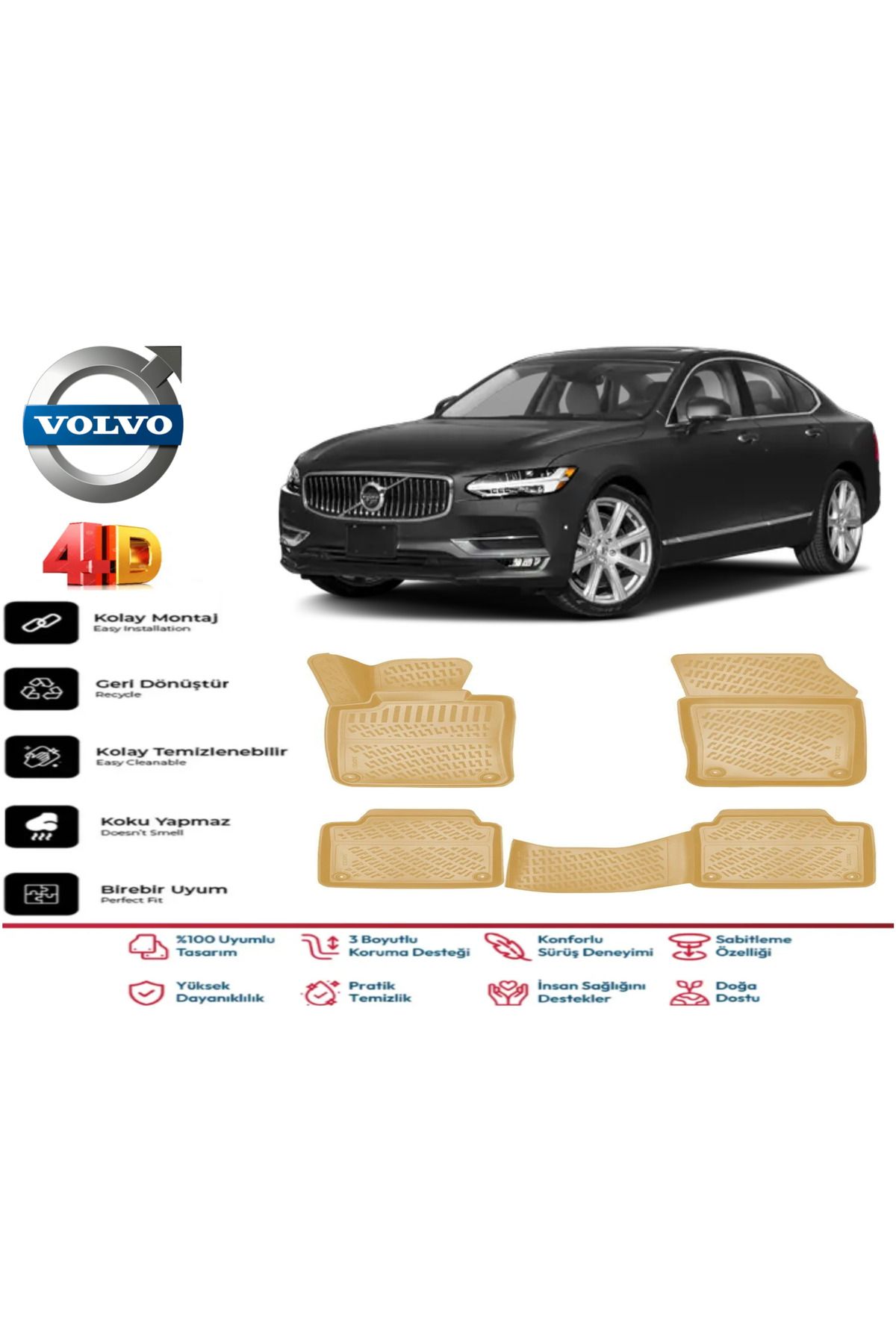 ko kaliteoto Volvo S90 2023 Model Uyumlu Bej Paspas Takımı