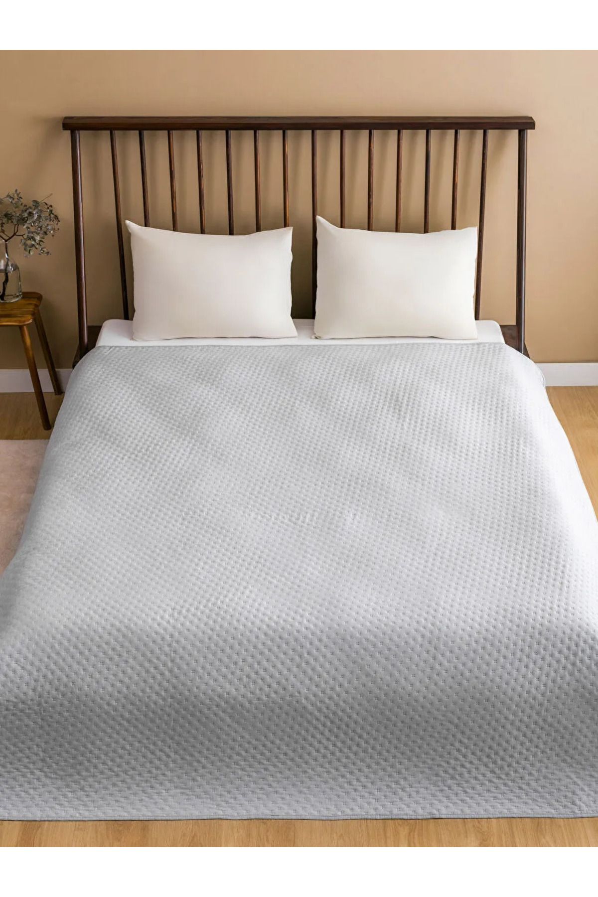 LC Waikiki-Lcw Home Gray Bud Patterned Double Bedspread 200X220 cm 2