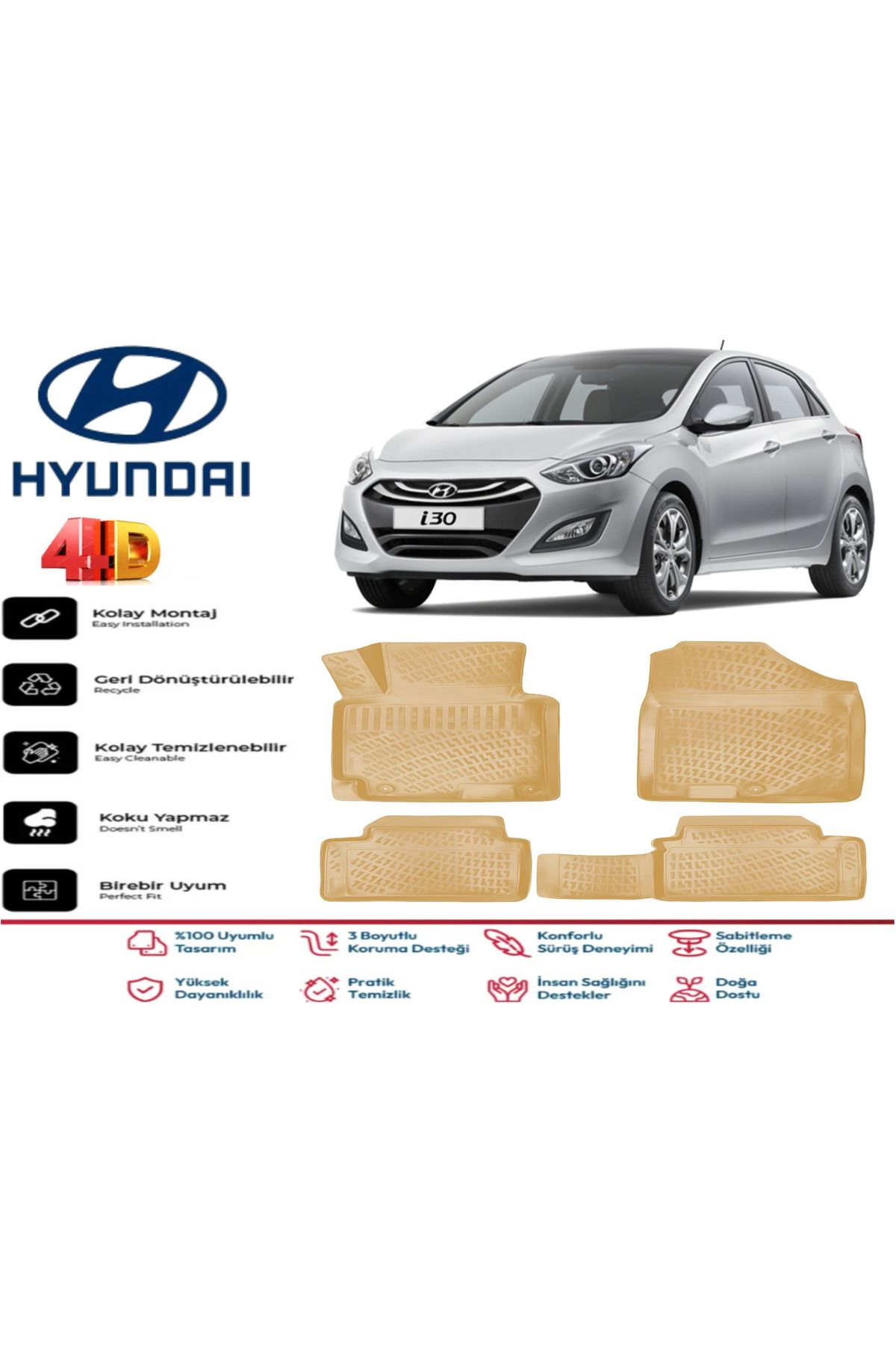 ko kaliteoto Hyundai İ30 2015 Model Uyumlu Bej Paspas Takımı