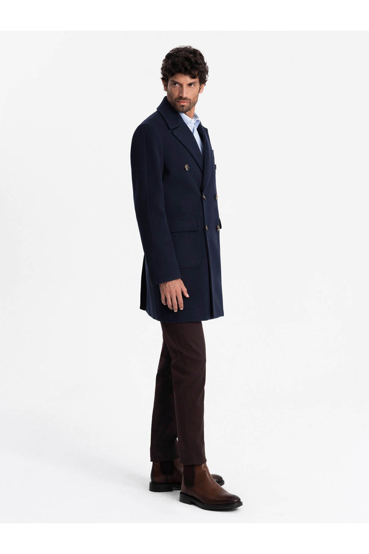 OMBRE-Zweireihiger Herrenmantel mit Zierknöpfen - Indigo V1 OM-COWC-0109 XL 5