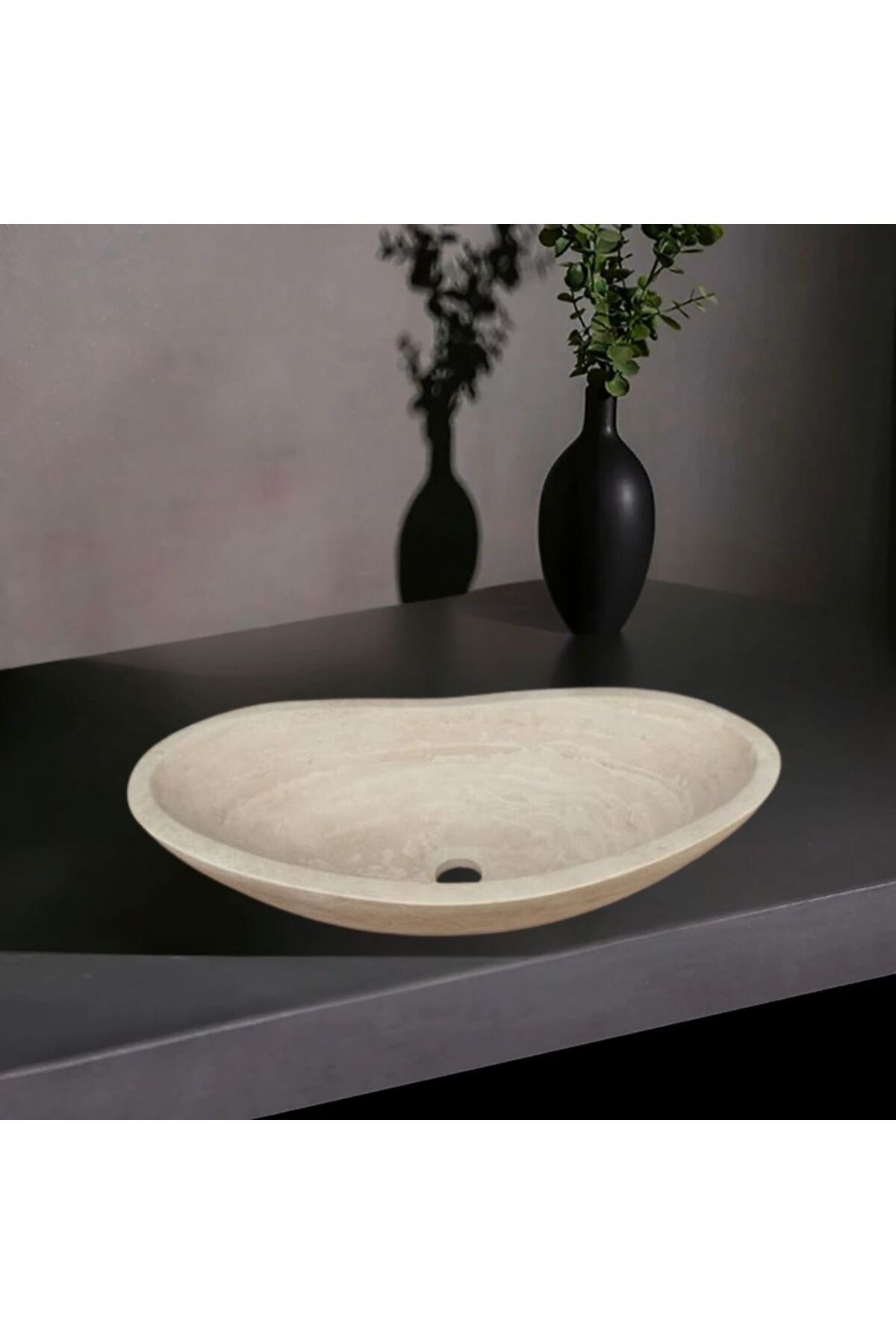 entrend11 Hale Traverten Tezgah Üstü Oval Lavabo-305