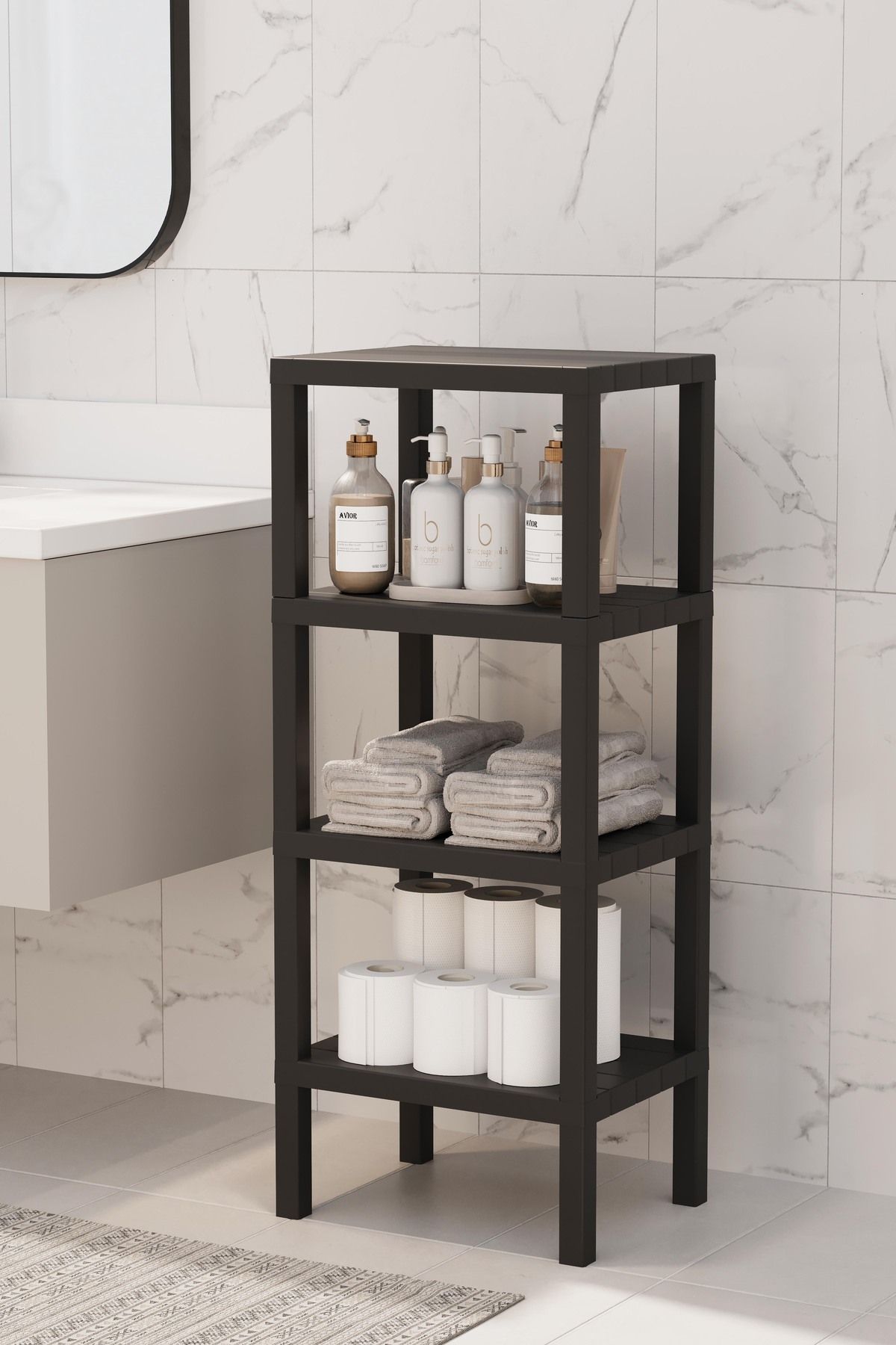 HOMENIVA 4 Katlı Banyo Rafı, Havluluk, Deterjanlık Makyaj Organizer