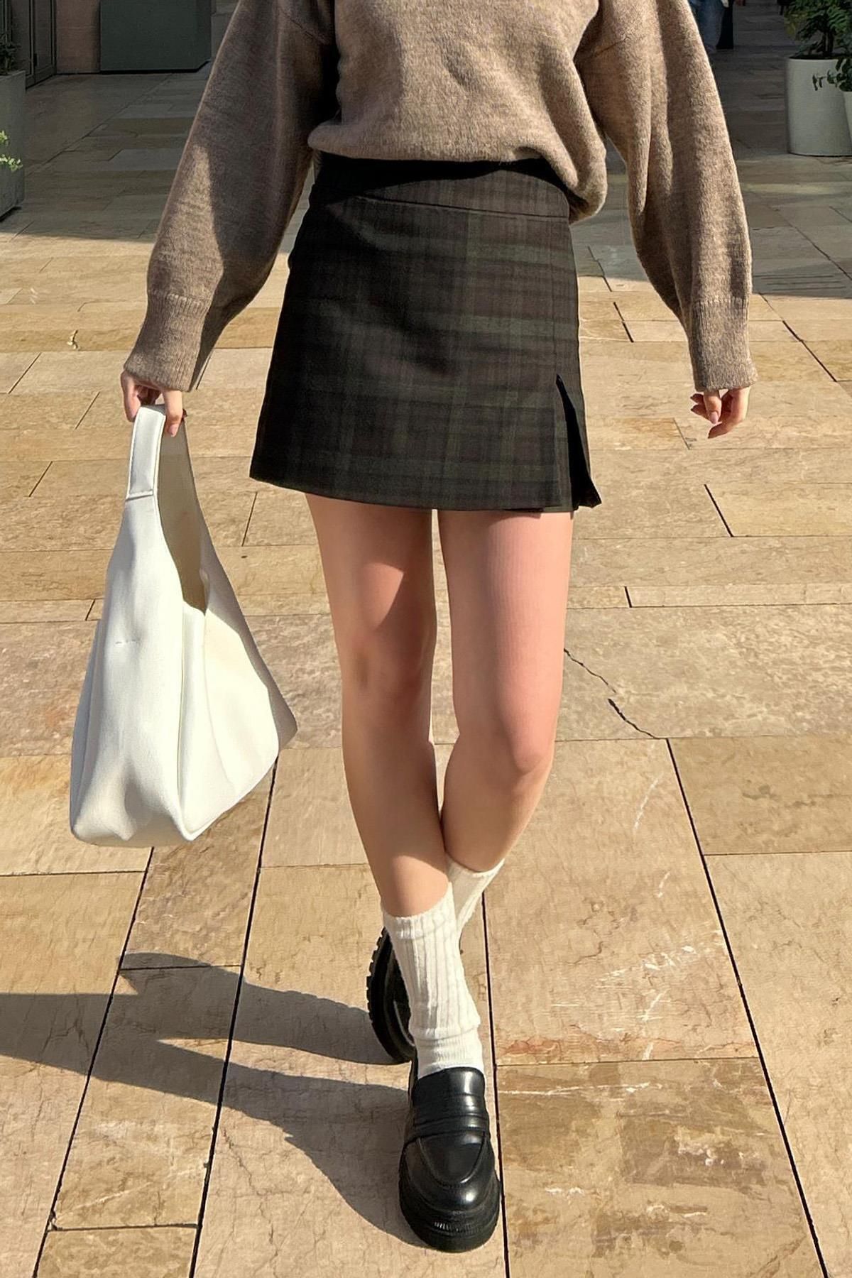 Madmext-Plaid Khaki Women's Shorts Skirt - Mg2316 4