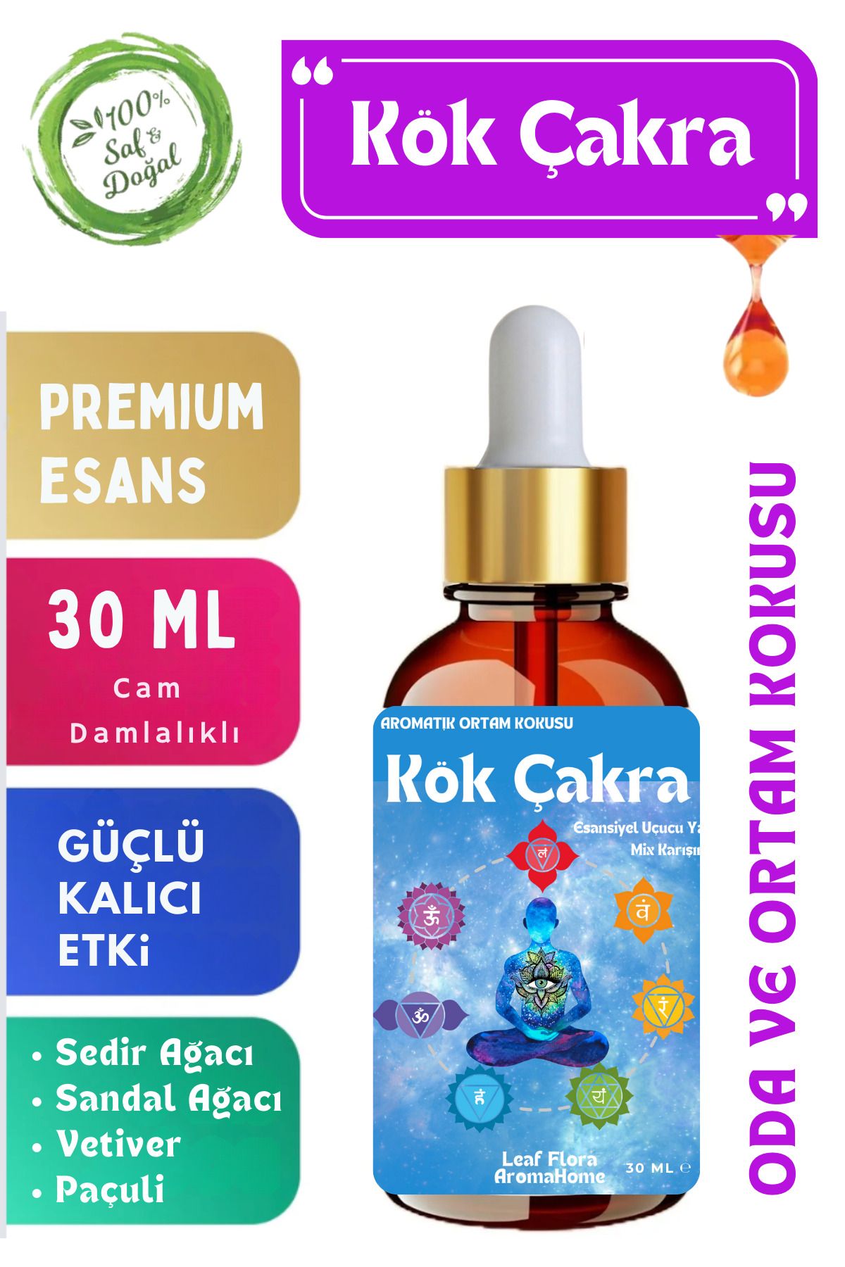 LeafFlora AromaHome Kök Çakra - Esansiyel Uçucu Yağ Karışımı - Oda Ve Ortam Kokusu - Buhurdanlık Yağı 30 ml