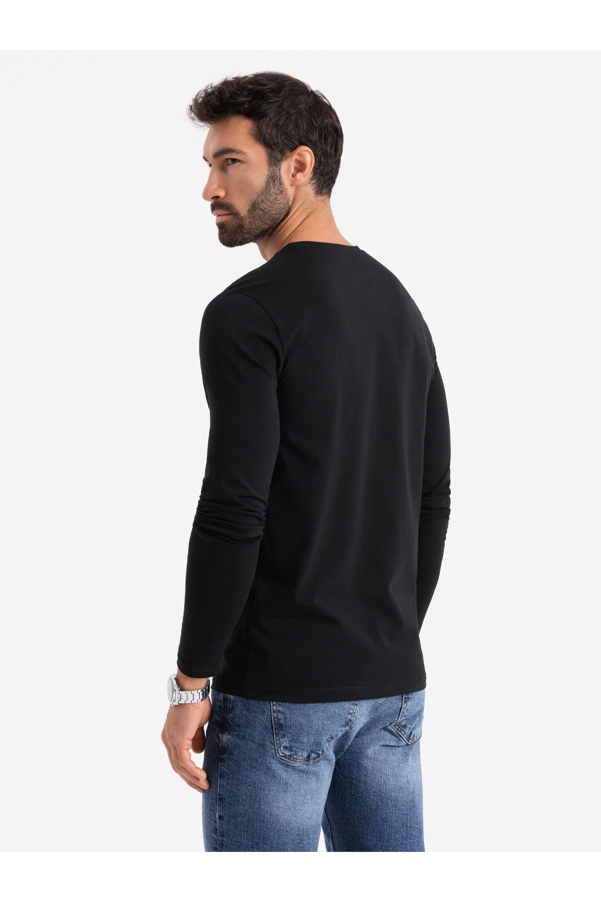 OMBRE-Herren SLIM FIT Longsleeve mit Elasthan und Print - schwarz V1 OM-LSBC-0124 M 5