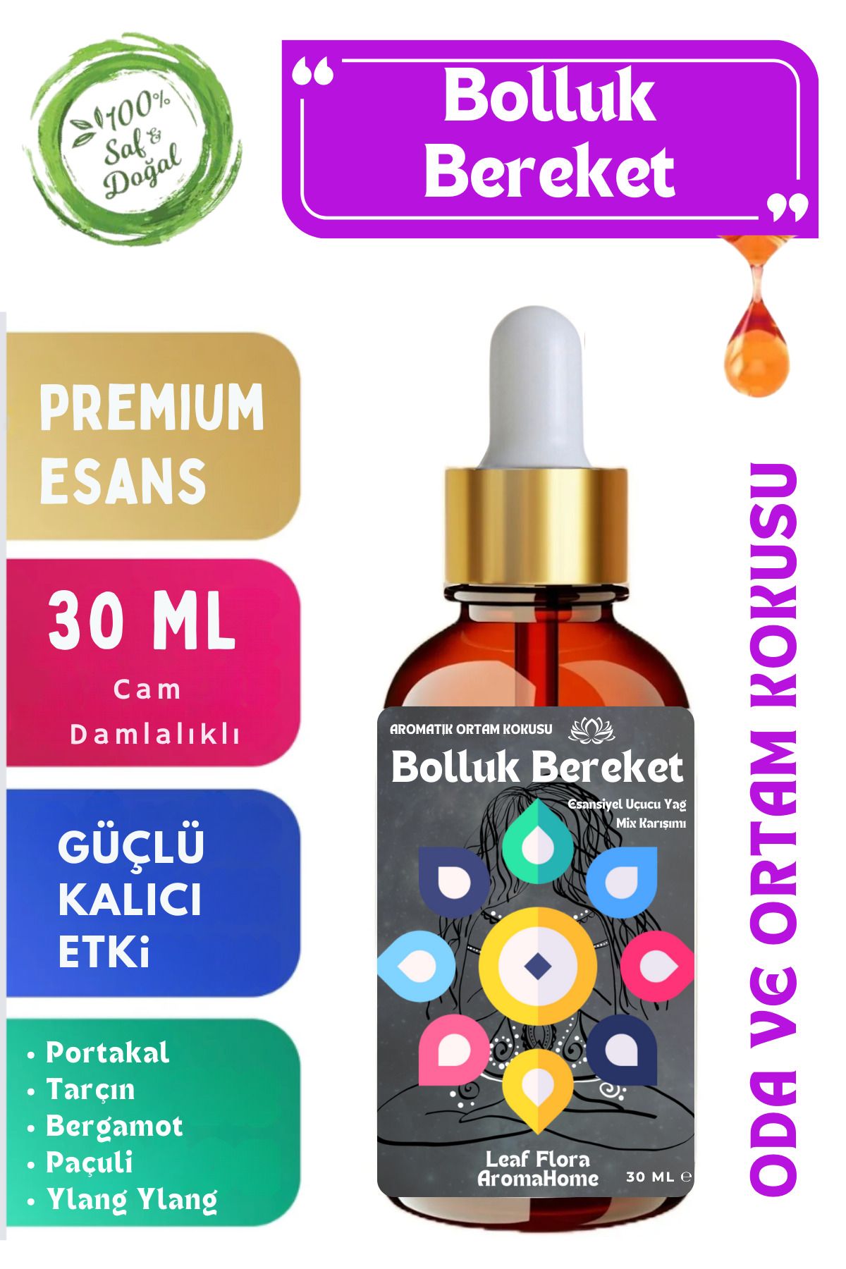 LeafFlora AromaHome Bolluk Bereket - Esansiyel Uçucu Yağ Karışımı - Oda ve Ortam Kokusu - Buhurdanlık Yağı 30 ML