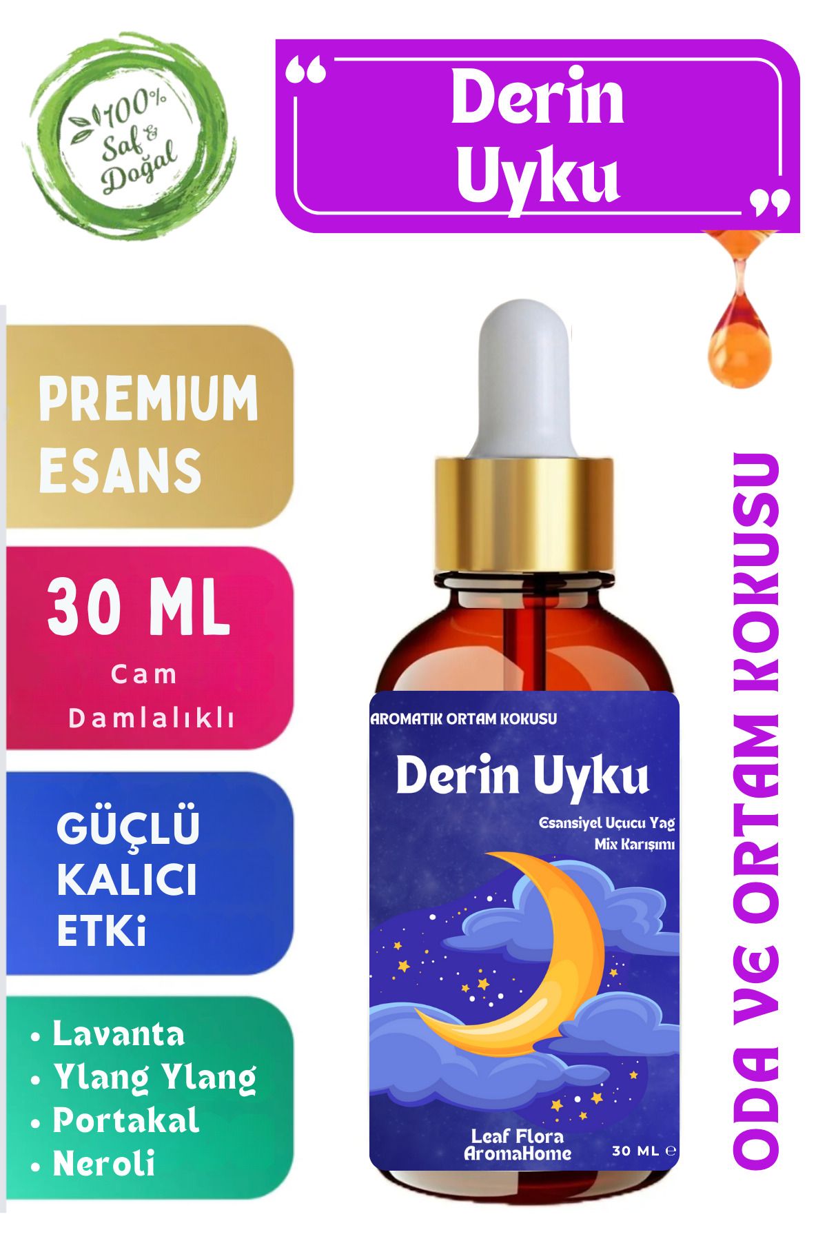 LeafFlora AromaHome Derin Uyku - Esansiyel Uçucu Yağ Karışımı - Oda ve Ortam Kokusu - Buhur Yağı 30 ML