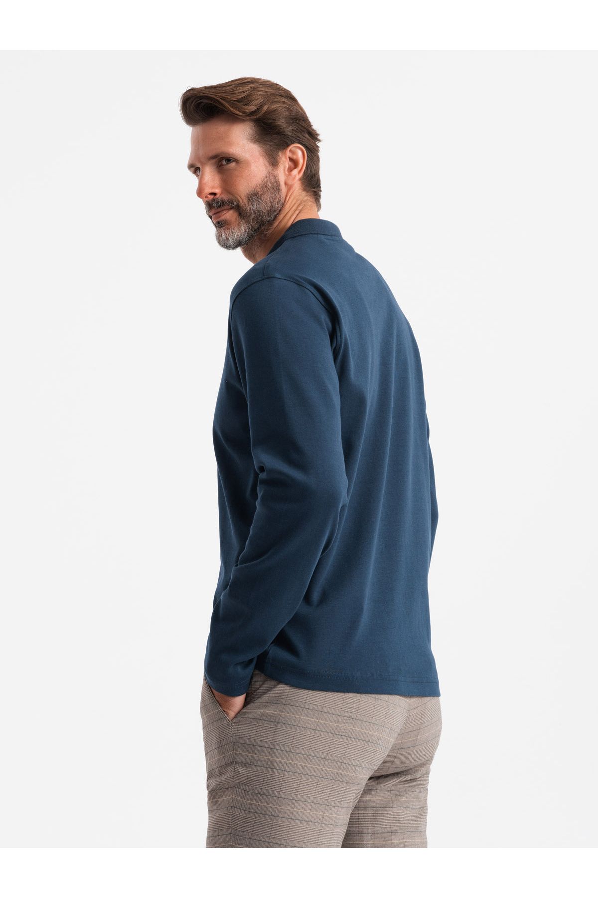 OMBRE-Pánské polodlouhý rukáv s límcem na zip - krémová V3 OM-POLS-0130 L 5