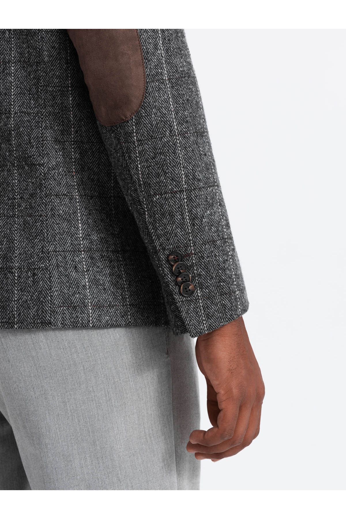 OMBRE-Eleganter Herren Karo Blazer mit Wollmischung - grau V1 OM-BLZB-0137 XL 5
