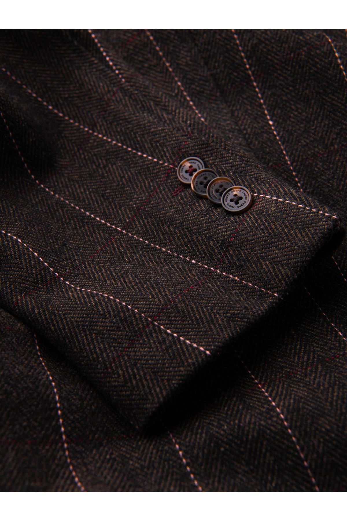 OMBRE-Eleganter Herren Blazer mit Wollmischung im Karomuster - Graphit V3 OM-BLZB-0137 M 7