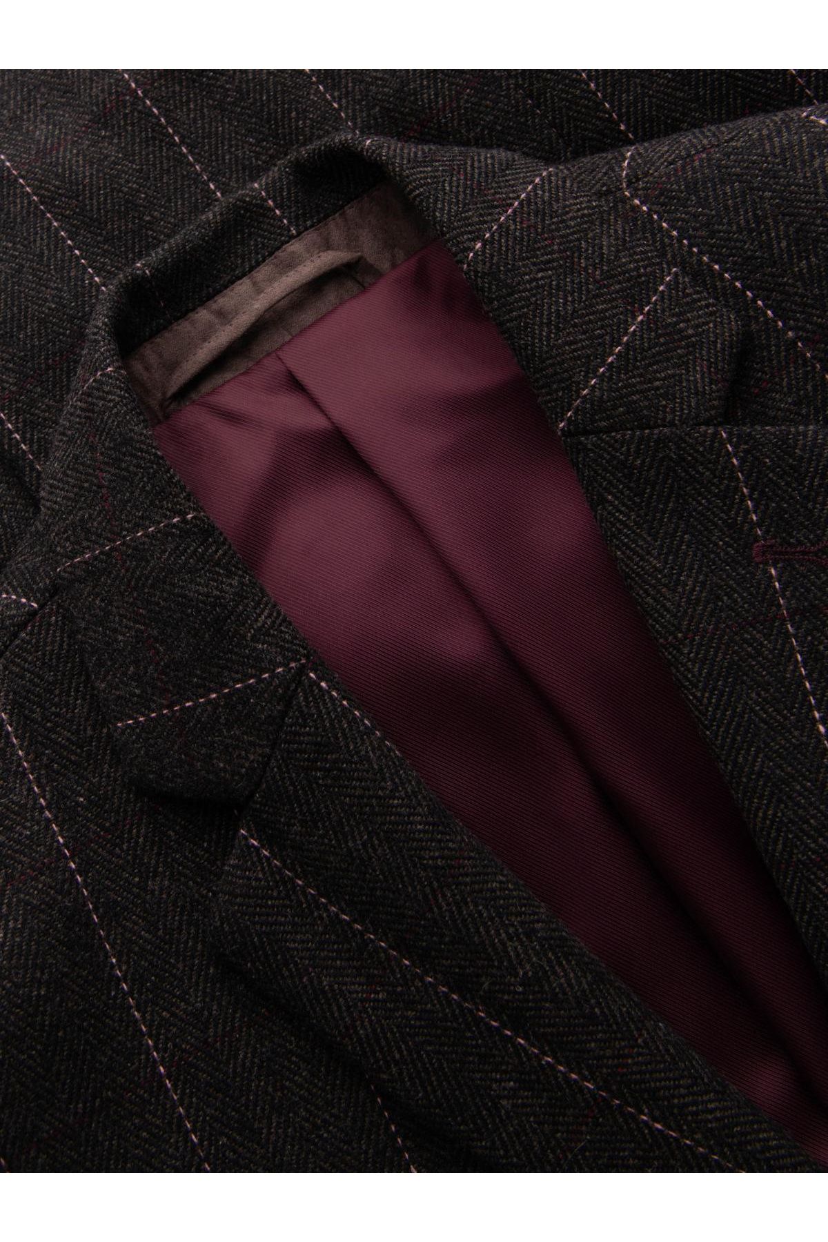 OMBRE-Eleganter Herren Blazer mit Wollmischung im Karomuster - Graphit V3 OM-BLZB-0137 M 5