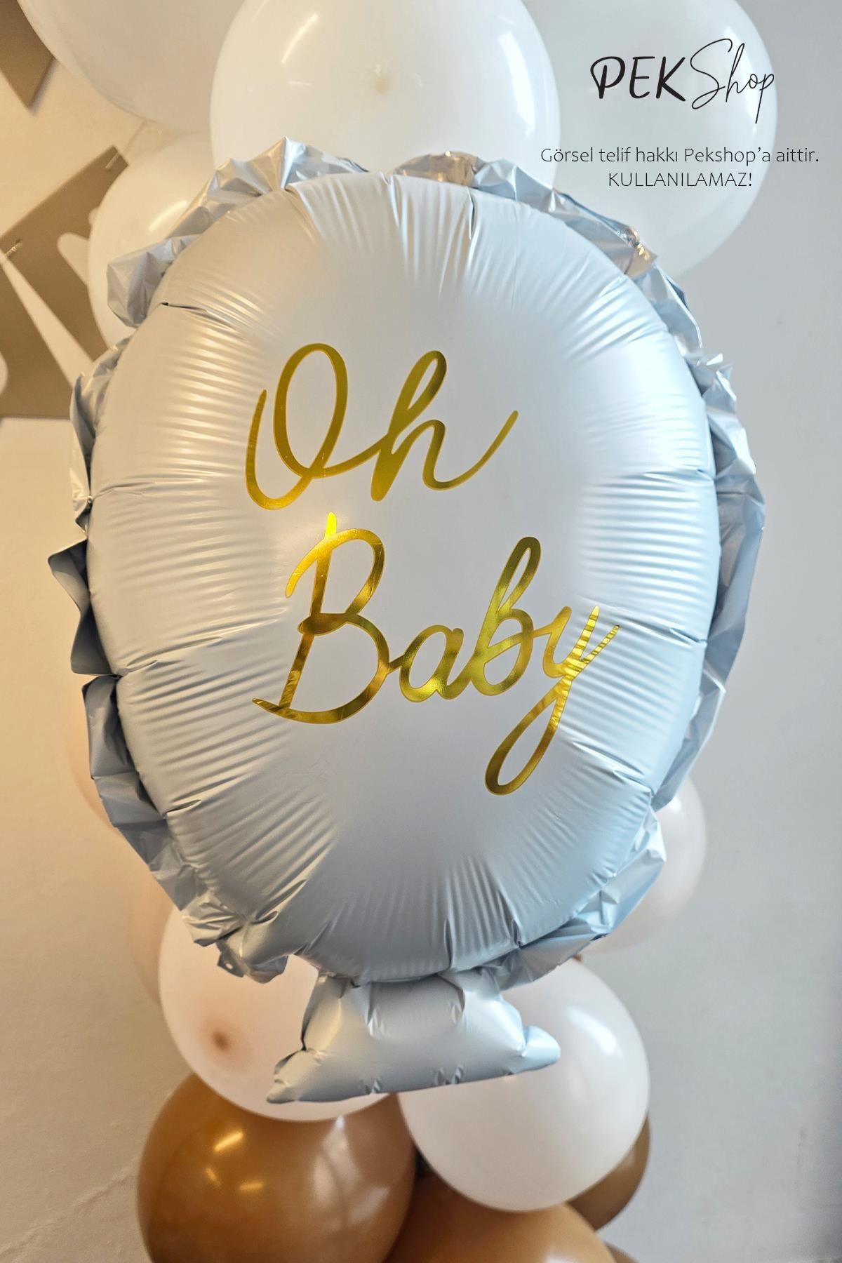 PEKSHOP Oh Baby Yazılı Baby Shower Cinsiyet Partisi Balonu 64x51cm