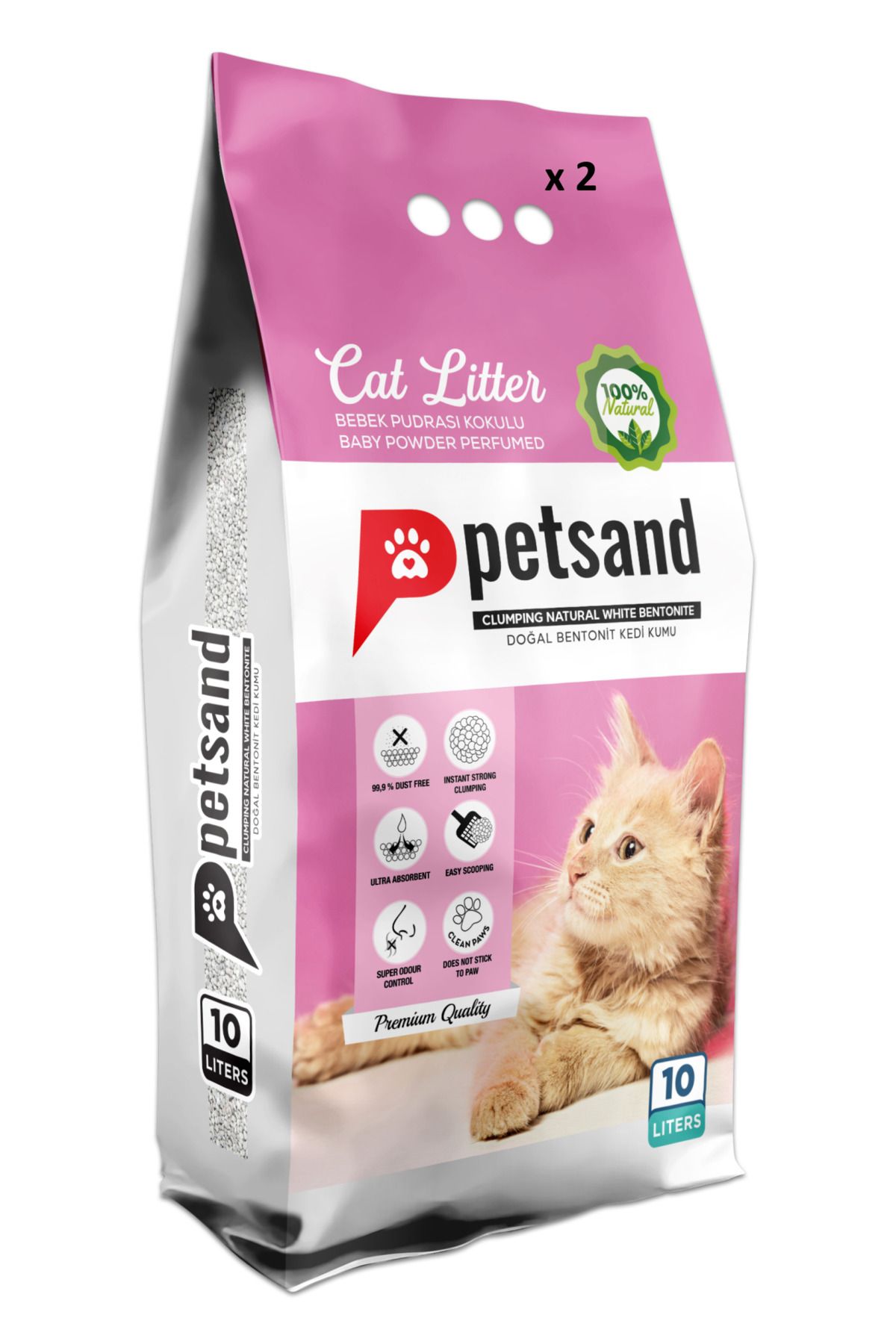 PETSAND Bebek Pudrası Kokulu Kedi Kumu 10 LT X 2 Adet