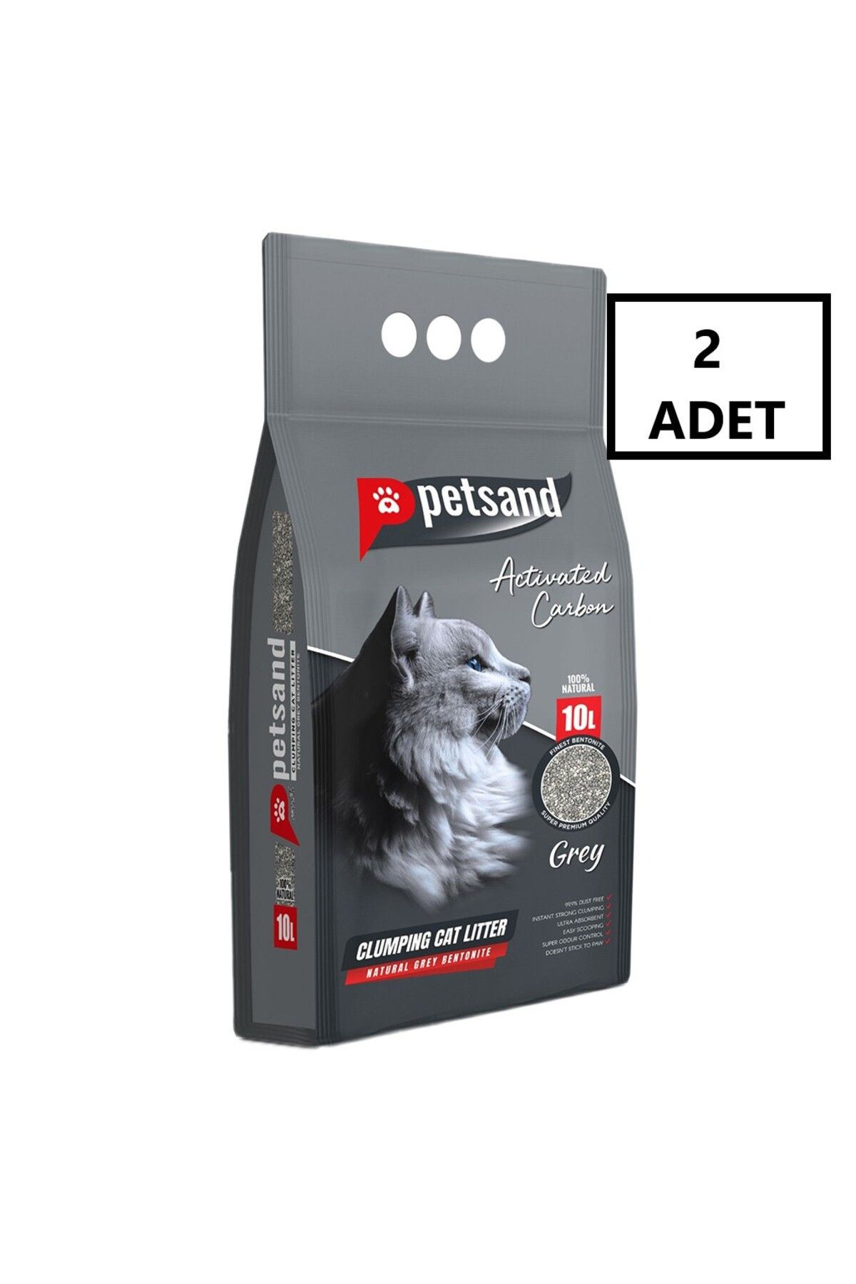 PETSAND Aktif Karbonlu Grey Kedi Kumu 10 LT x 2 Adet