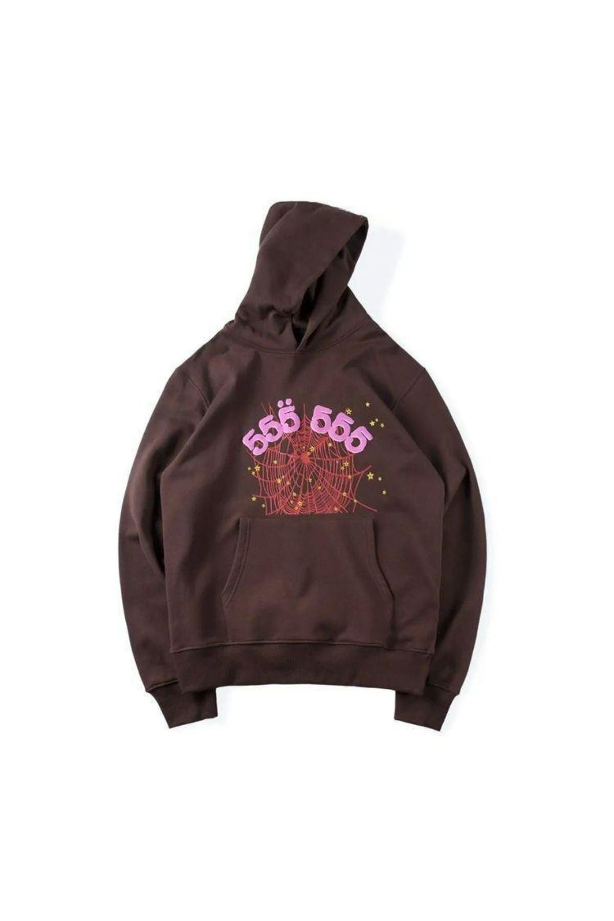 GIANTSTORE Unısex Kahverengi Spıder 555 Baskılı Oversize Kapüşonlu Sweatshirt