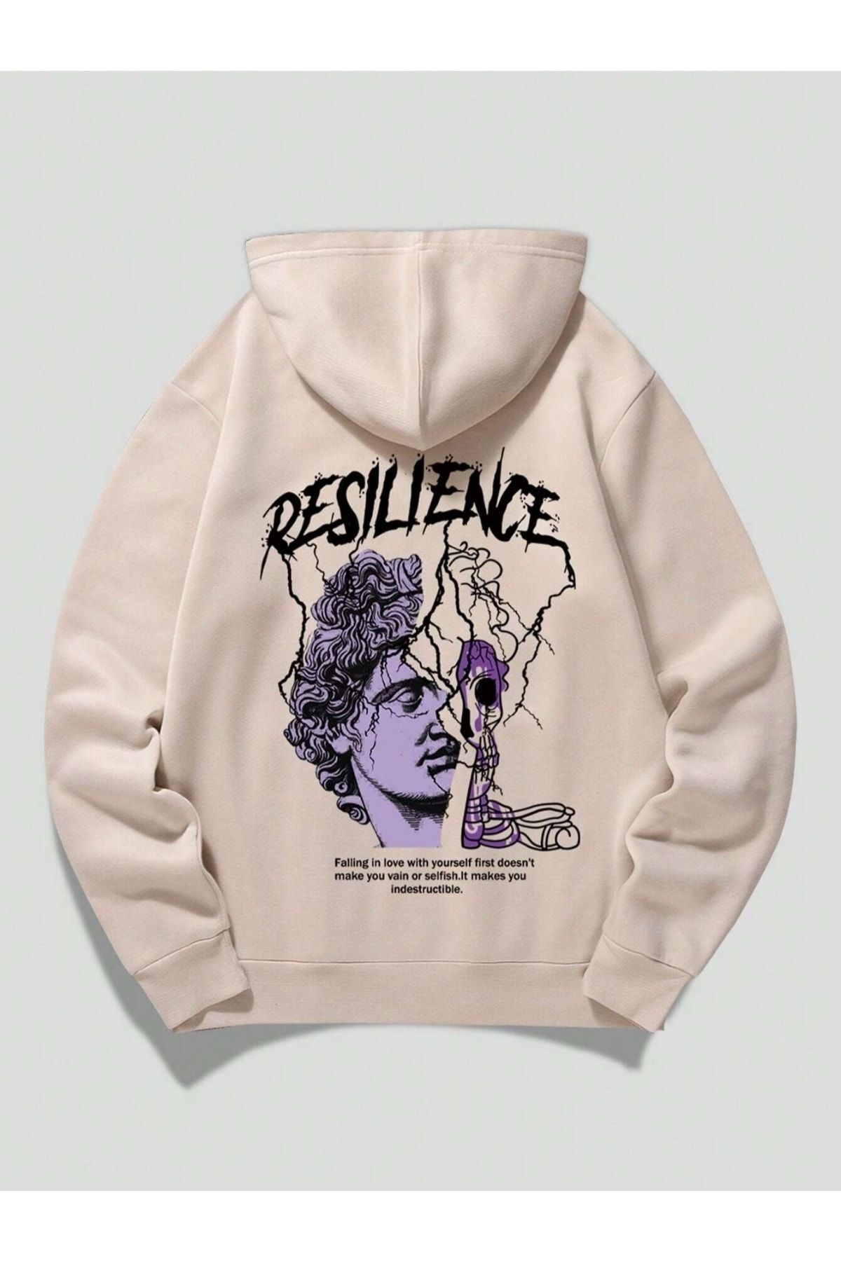 GIANTSTORE Bej Resilience Baskılı Oversize Kapüşonlu Erkek Sweatshirt