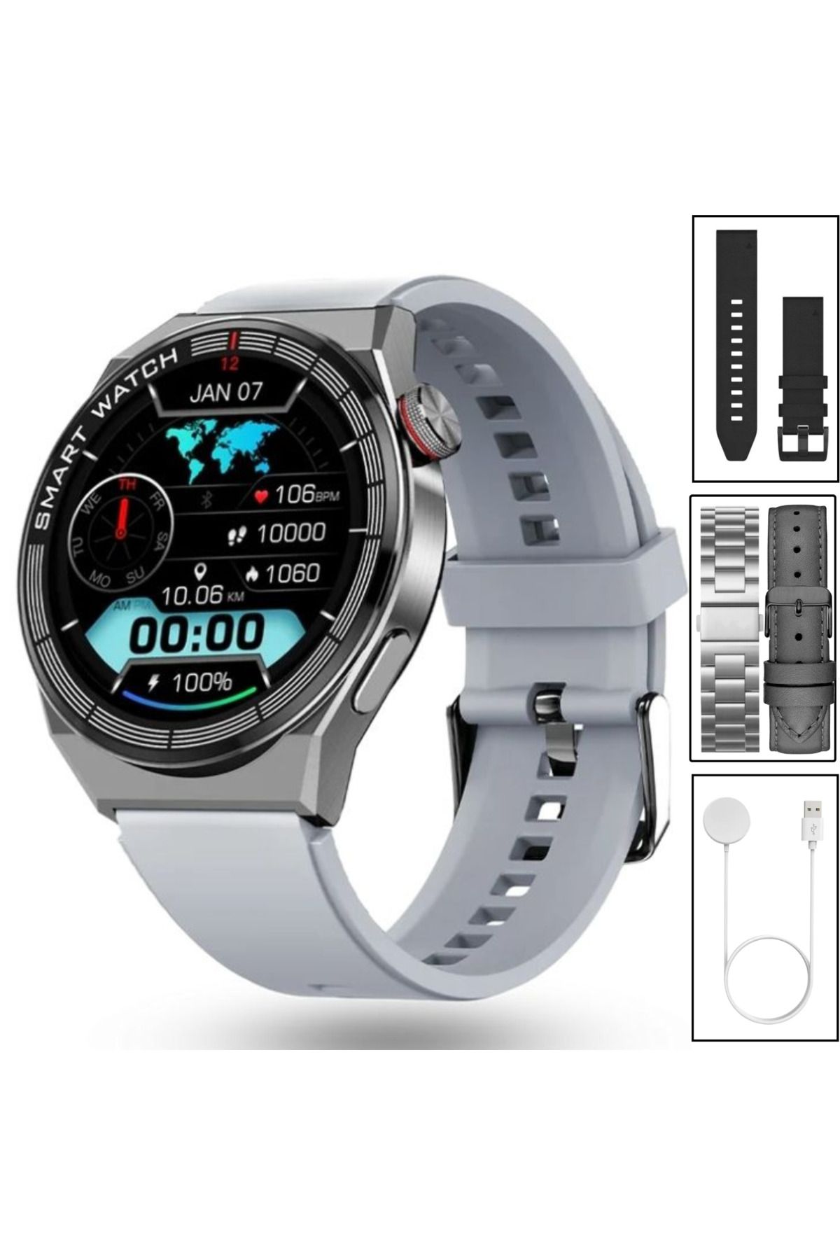 SONREİR Yeni Spor Watch GT3 MAX Gümüş Akıllı Saat 1.45 İnç 46mm NFC/Sesli Arama Huawei iPhone Uyumlu 8,9,10