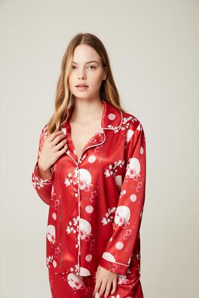 Genel Markalar Estee-Red Saten Pijama Takım Kırmızı