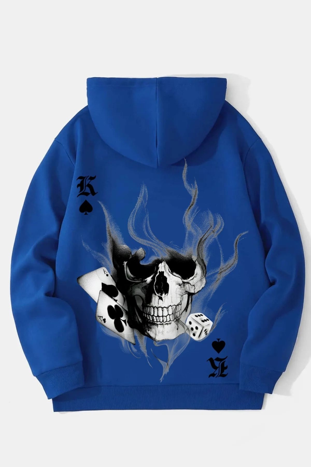 GIANTSTORE Mavi İskelet Karo Baskılı Kapüşonlu Oversize Sweatshirt Unisex