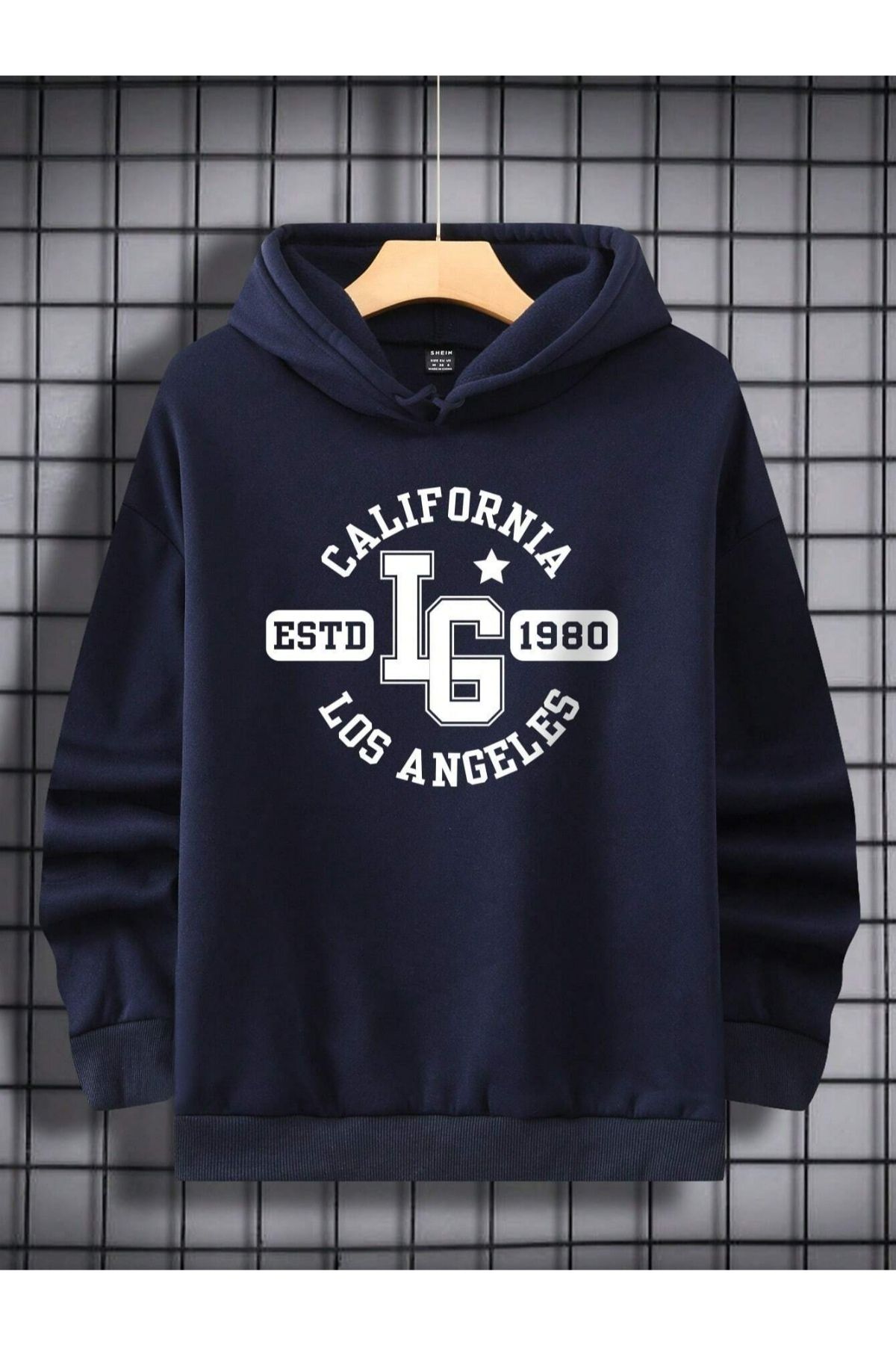 GIANTSTORE Lacivert LG Baskılı Oversize Kapüşonlu Erkek Sweatshirt