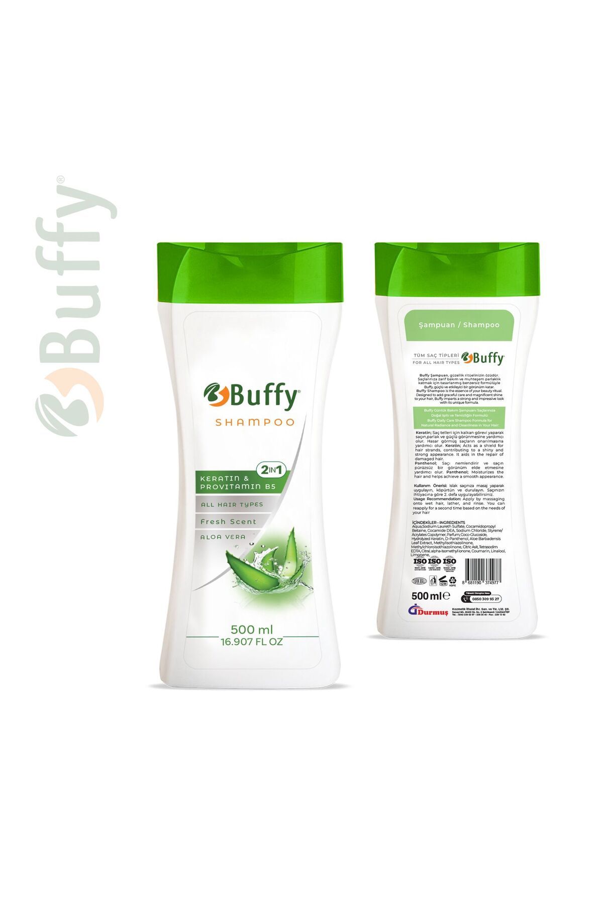 BUFFY 2’si 1 Arada Şampuan - Aloe Vera & Keratin (500 ml)