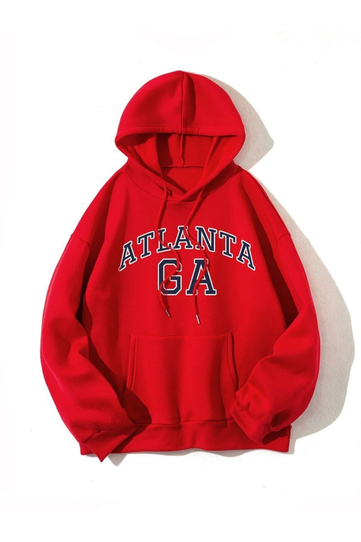 GIANTSTORE Unisex Kırmızı Atlanta Ga Baskılı Sweatshirt