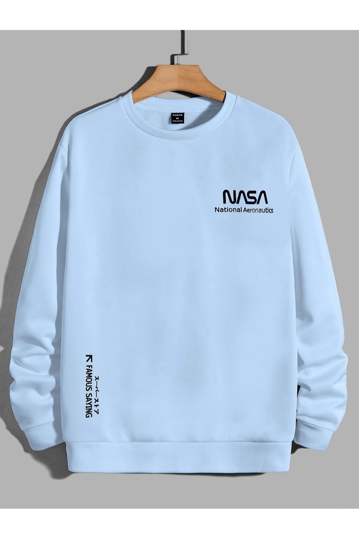 GIANTSTORE Bebe Mavisi Nasa Baskılı Oversize Bisiklet Yaka Erkek Sweatshirt.