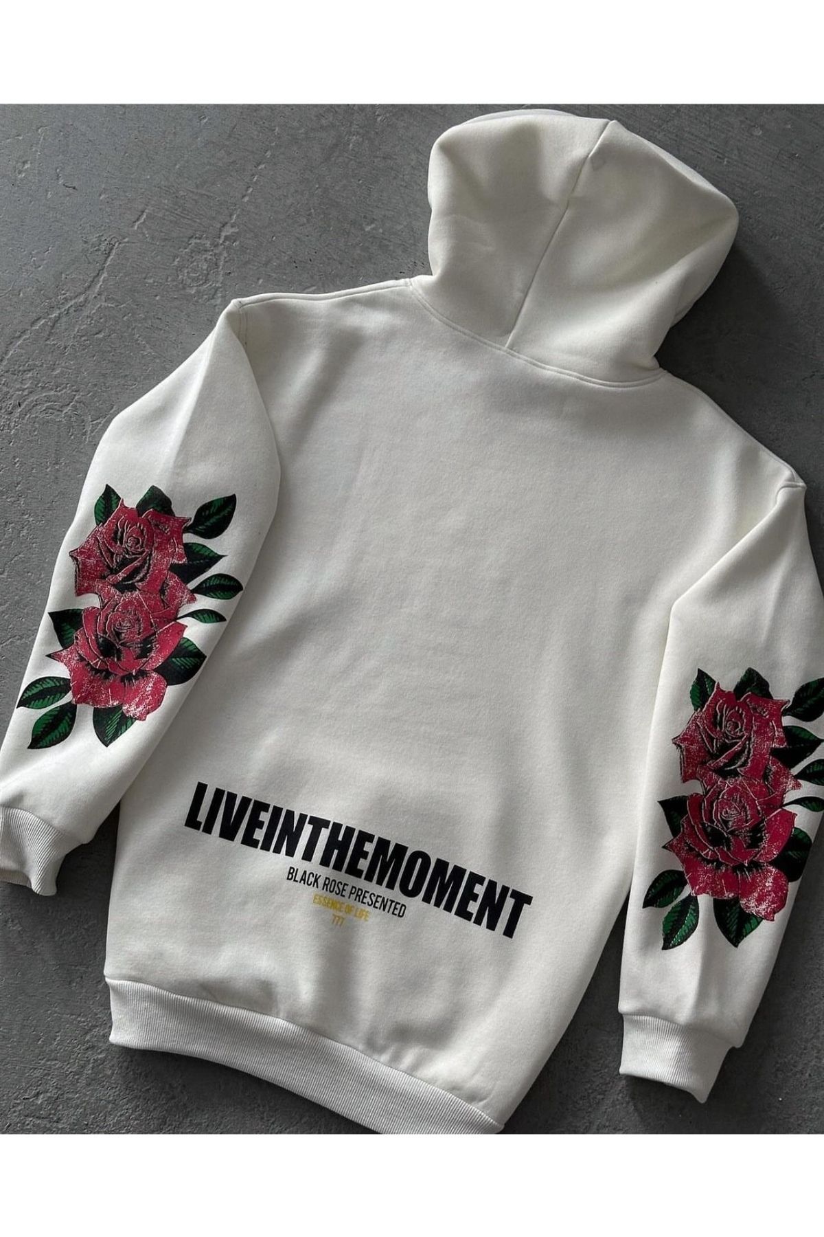 GIANTSTORE Beyaz Liveinthemoment Baskılı Kapüşonlu Oversize Sweatshirt Unisex