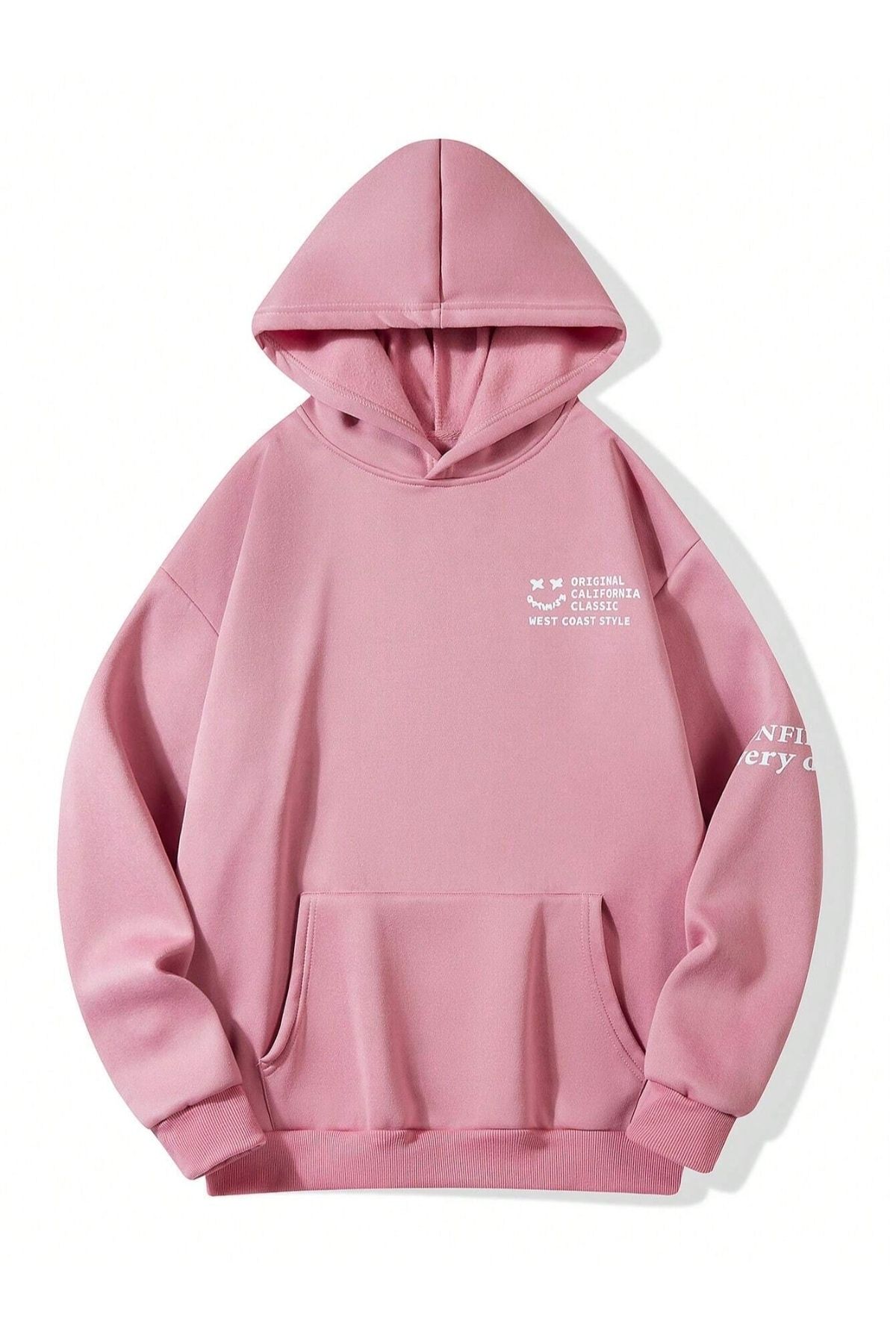 GIANTSTORE Pembe West Coast Baskılı Oversize Kapüşonlu Unisex Sweatshirt