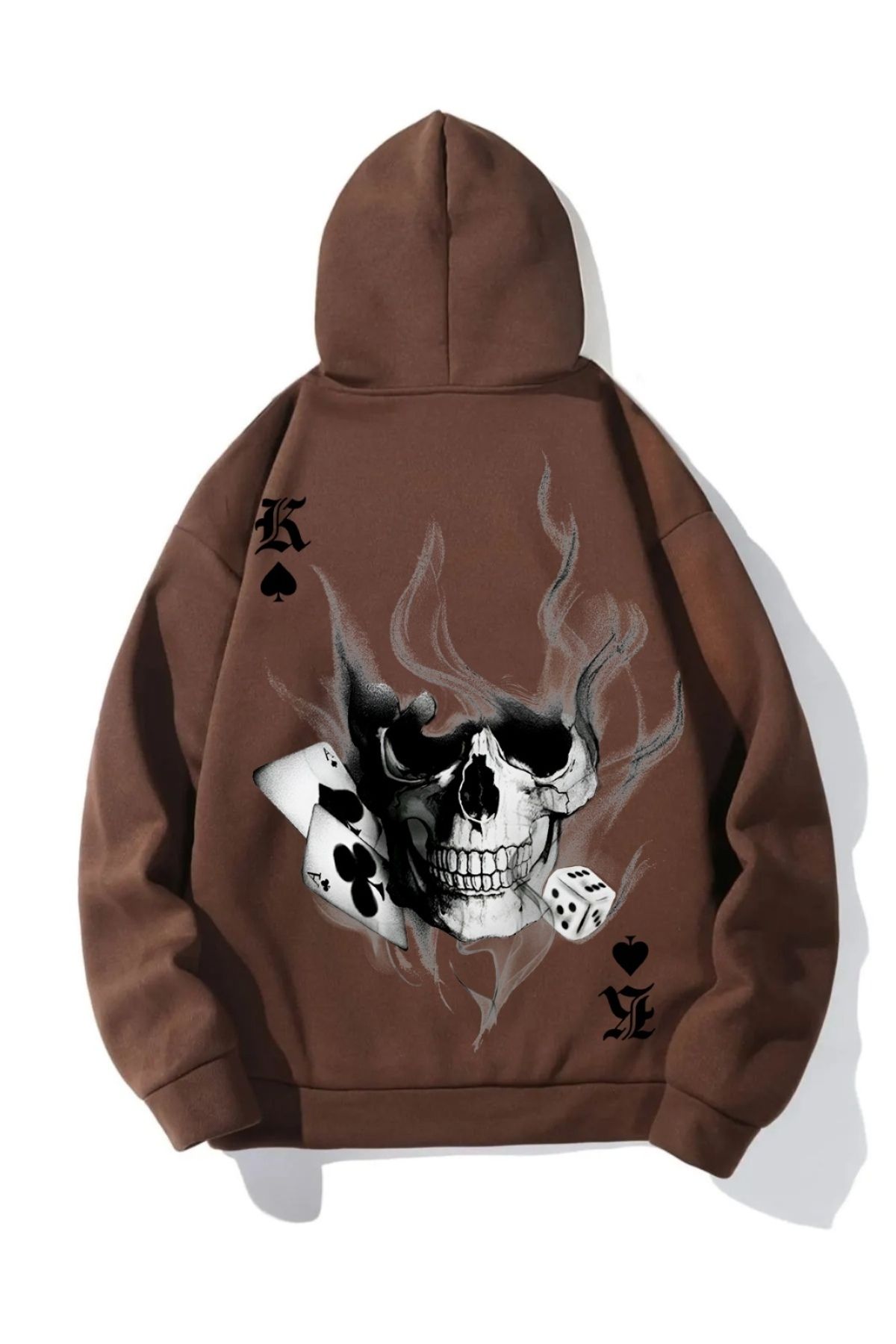 GIANTSTORE Kahverengi İskelet Karo Baskılı Kapüşonlu Oversize Sweatshirt Unisex