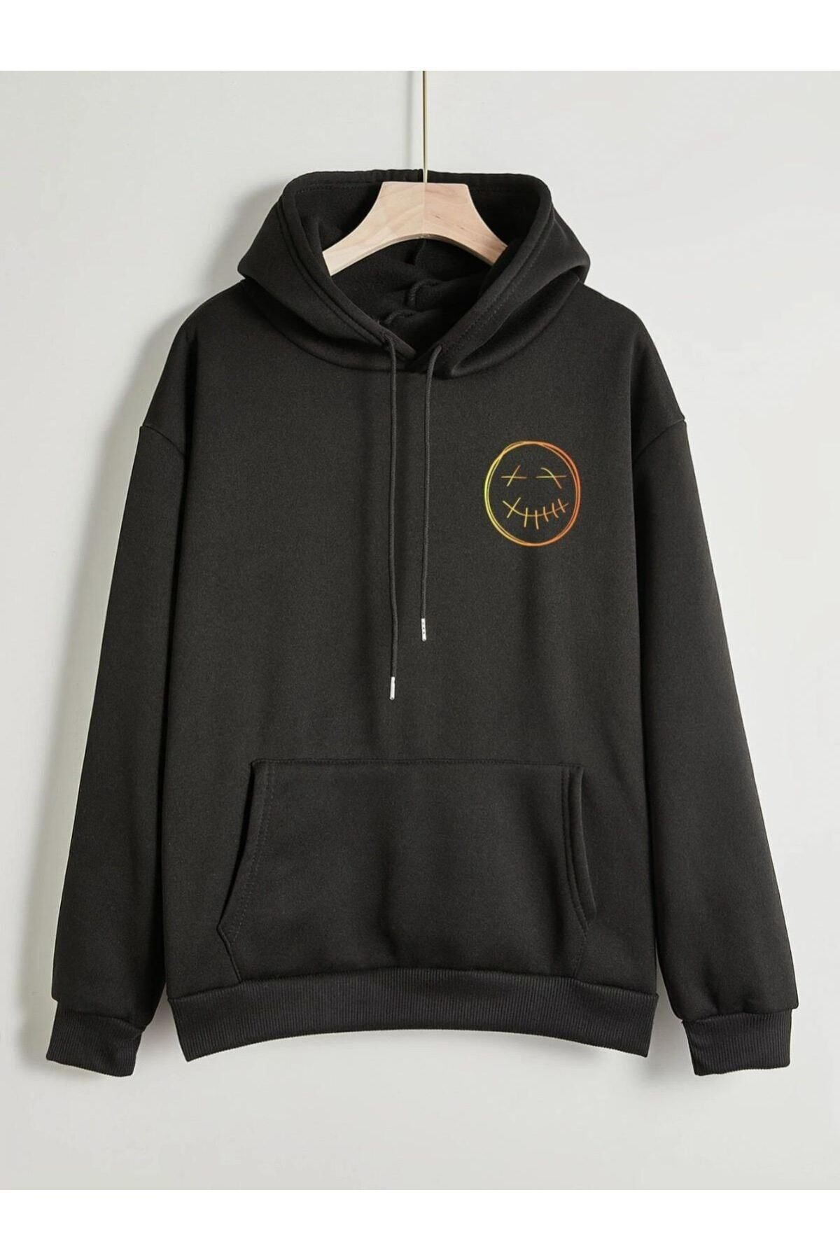 GIANTSTORE Unisex Siyah Renkli Gülücük Sweatshirt
