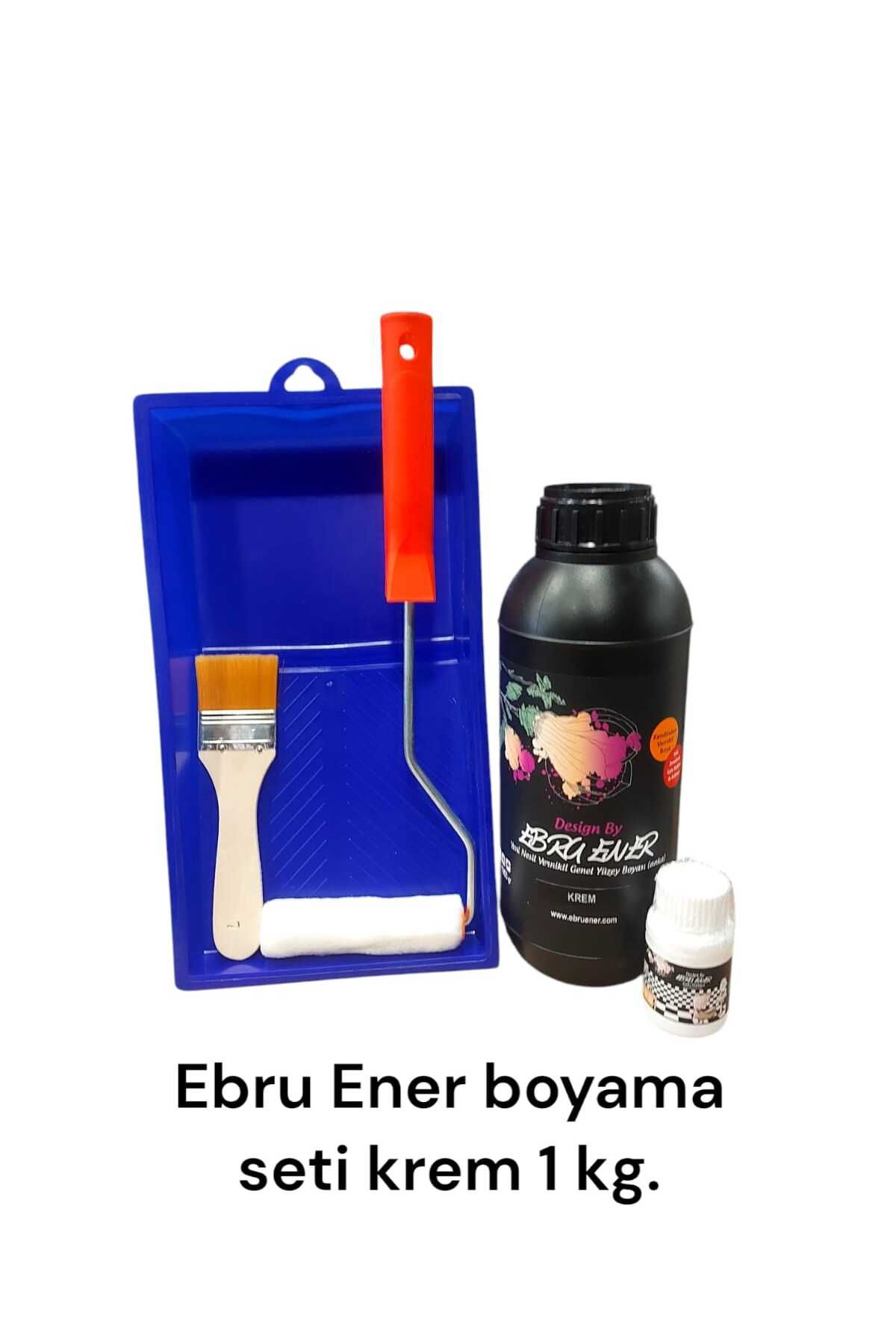 Ebru Ener Vernikli Boyama Seti Islak Zemin 1000 gr Krem Boya Katalizör-Tava-Fırça-Rulo