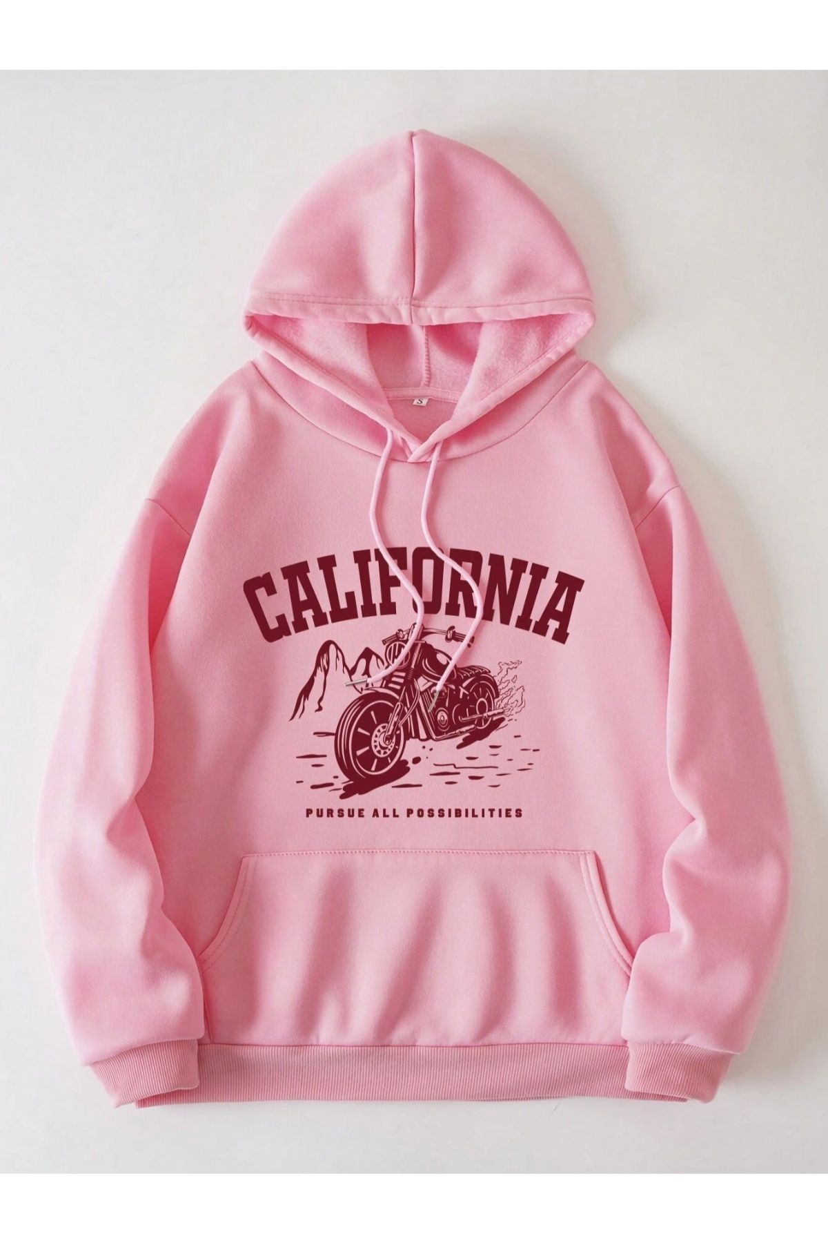 GIANTSTORE Pembe California Motor Baskılı Oversize Kapüşonlu Unisex Sweatshirt